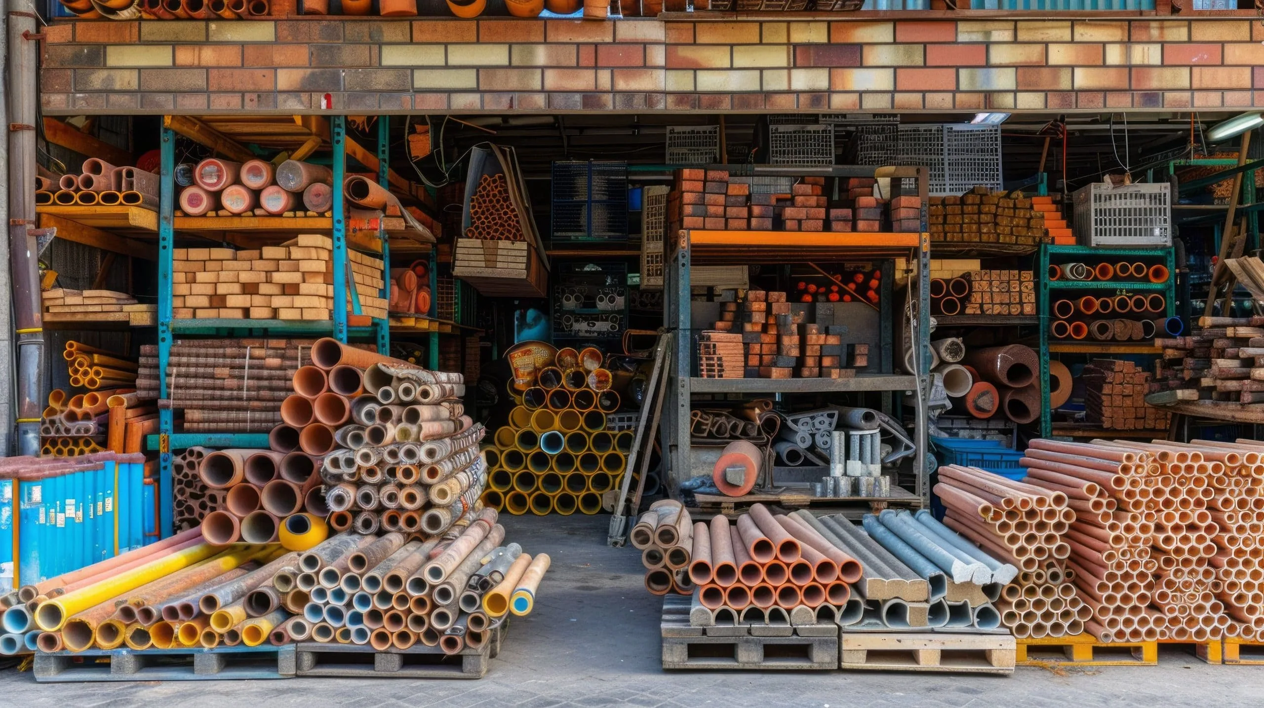 Construction Materials Market Assessment for Tikidan India construction-supply-warehouse-stacked-high-with-various-building-materials-including-pipes-bricks-lumber-1-scaled