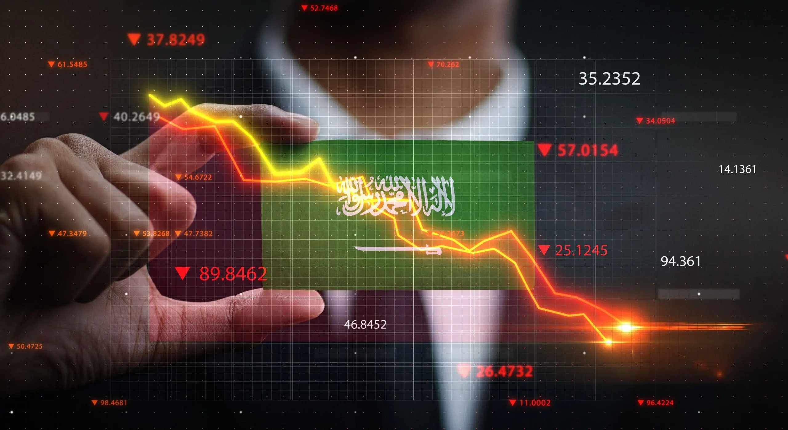 Crowdlending Market Study in KSA for Daralqias graph-falling-down-front-saudi-arabia-flag-crisis-concept-1-scaled