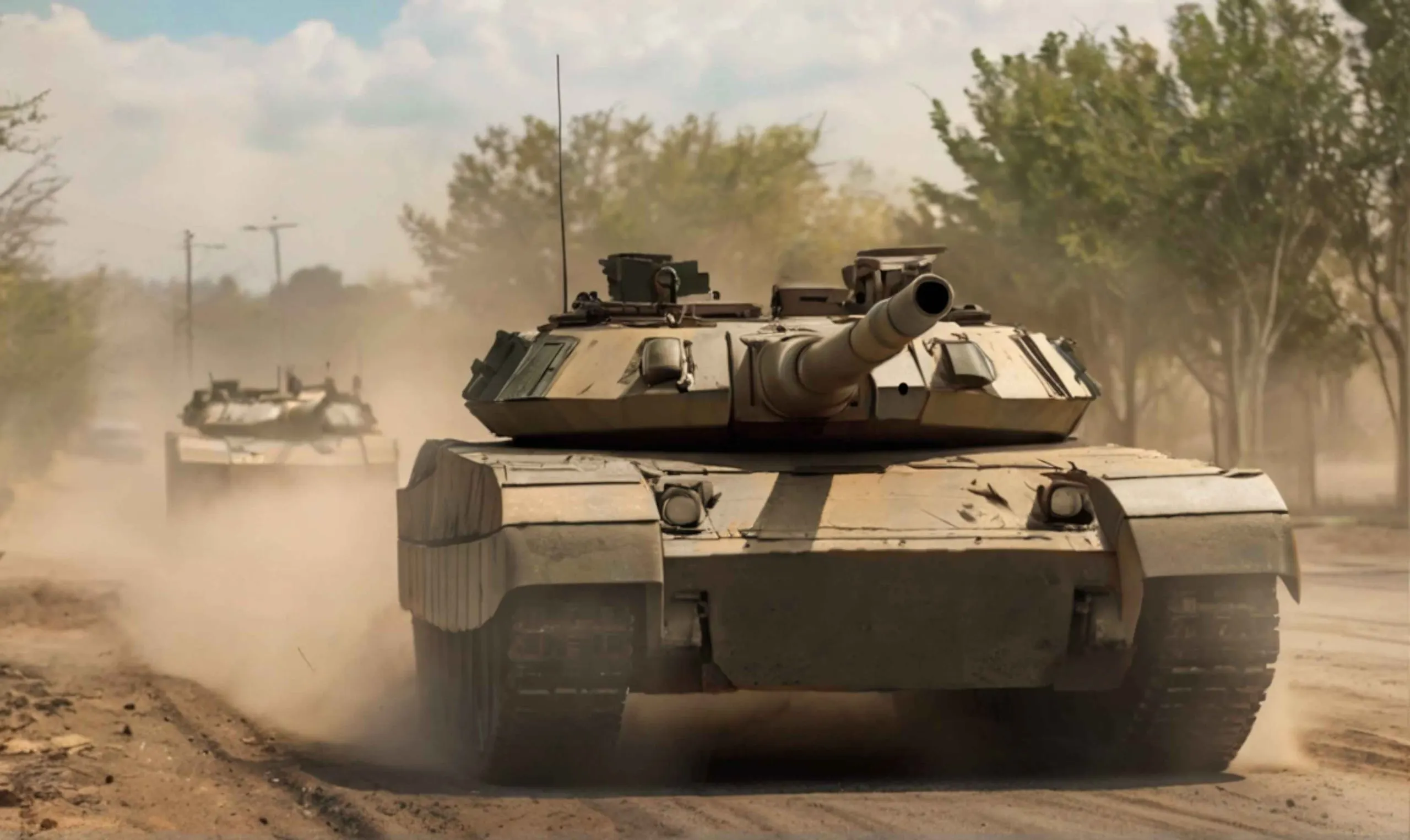 KSA Main Battle Tank Market outlook to 2035 background-two-tanks-advancing-dirt-road-amidst-cloud-dust-wooded-blu_compressed-scaled