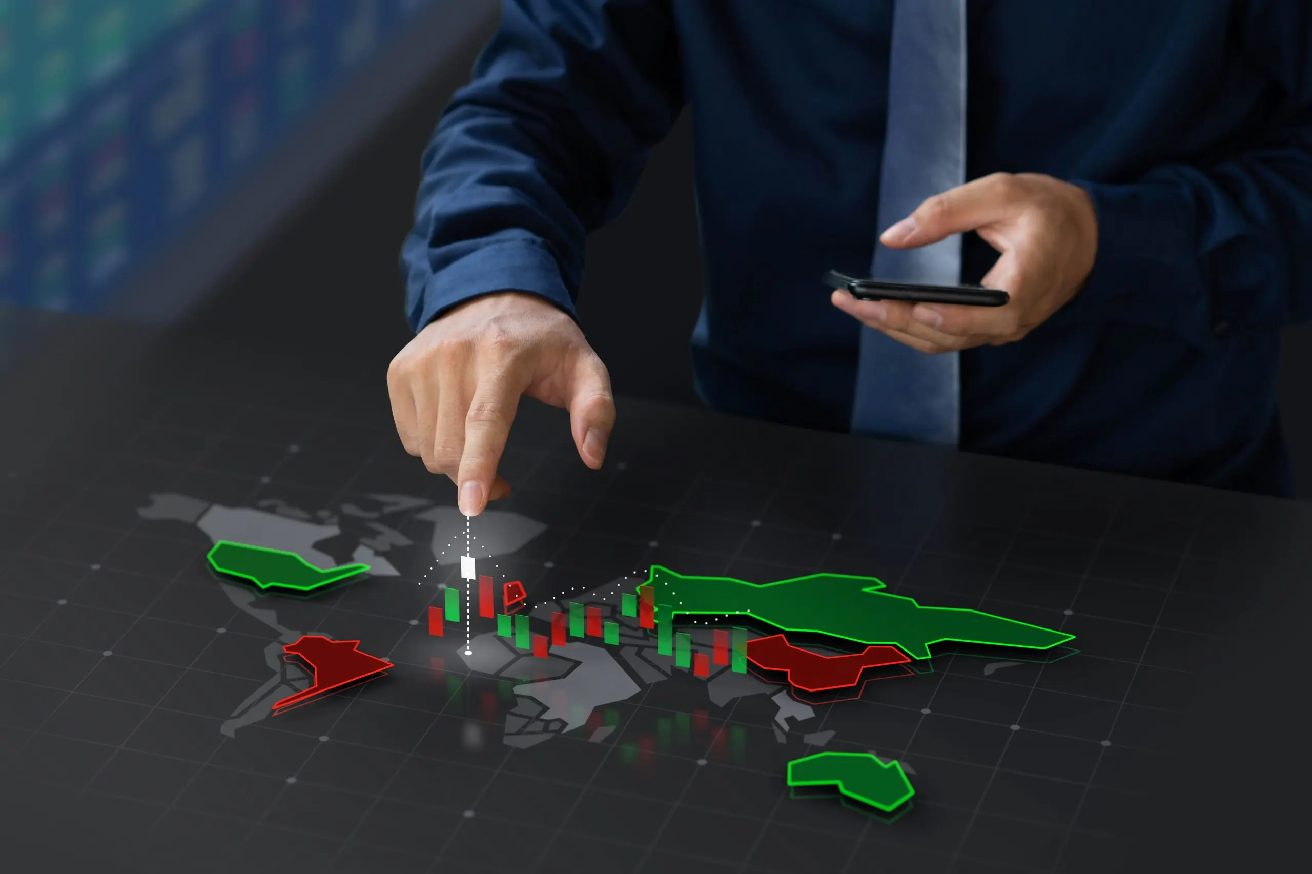 KSA geospatial defense applications Market outlook to 2035 businessman-trading-stock-market-digital-world-map-screen-1-scaled