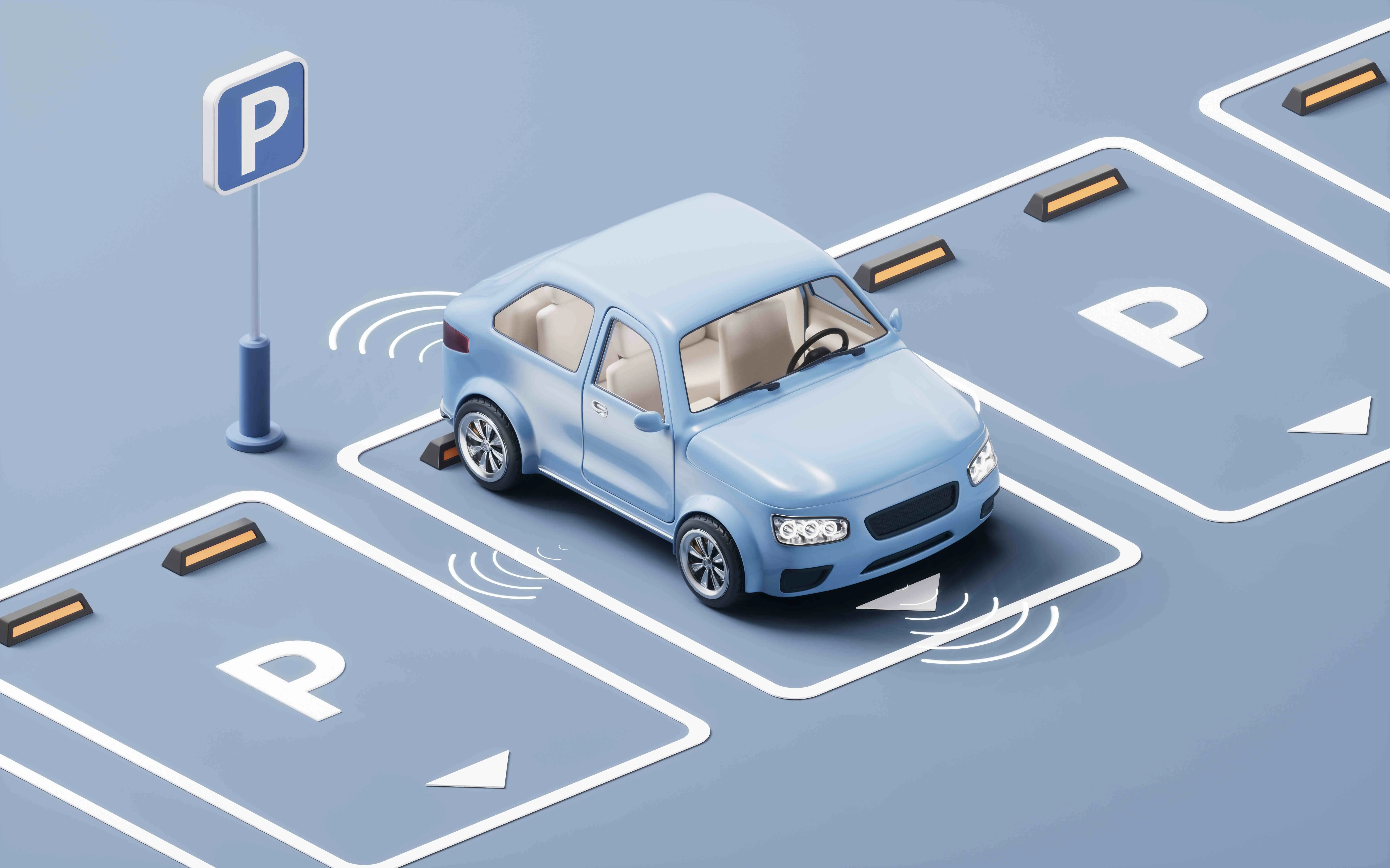 KSA Smart Parking Solutions Market Outlook 2030 car-is-parking-automatically-parking-lot-3d-rendering_compressed