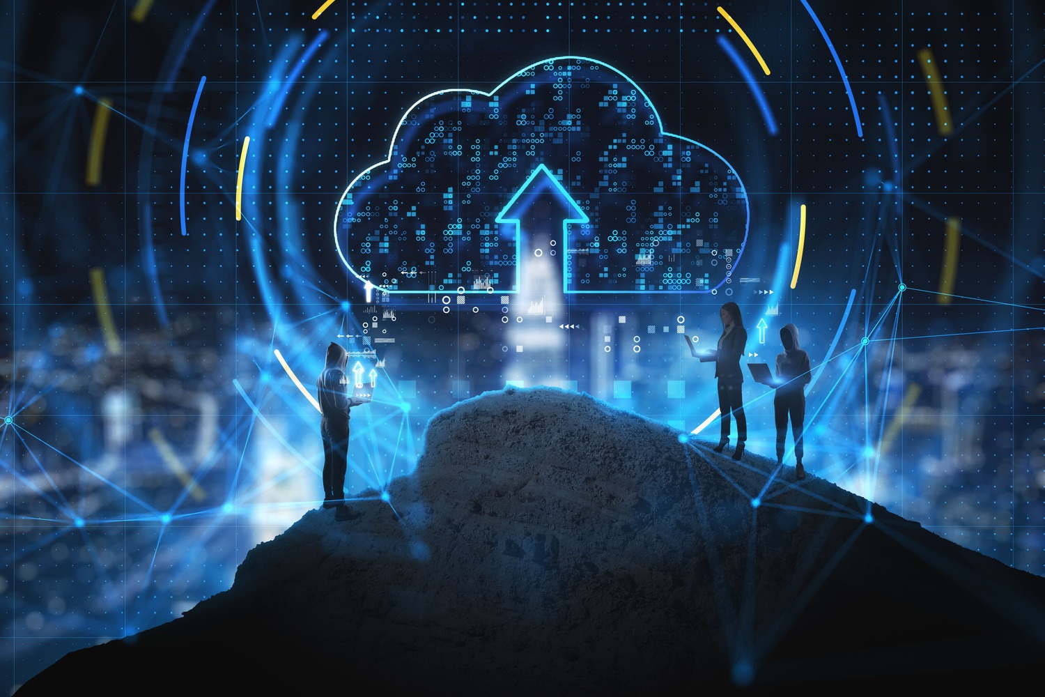 abstract-people-mountain-using-laptops-with-glowing-cloud-computing-hologram-blurry-city-background-database-information-concept-double-exposure-1