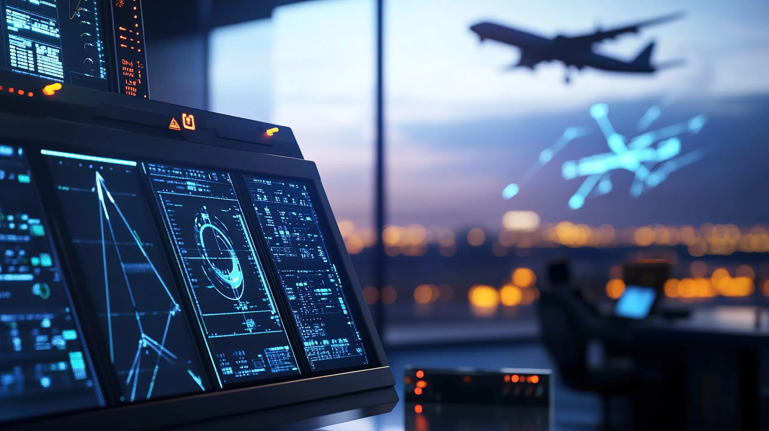 Singapore Commercial Aircraft Air Management System Market outlook to 2035 advanced-flight-control-tower-operations-dusk-with-jet-taking-off-background-illuminated-by-city-lights-scaled