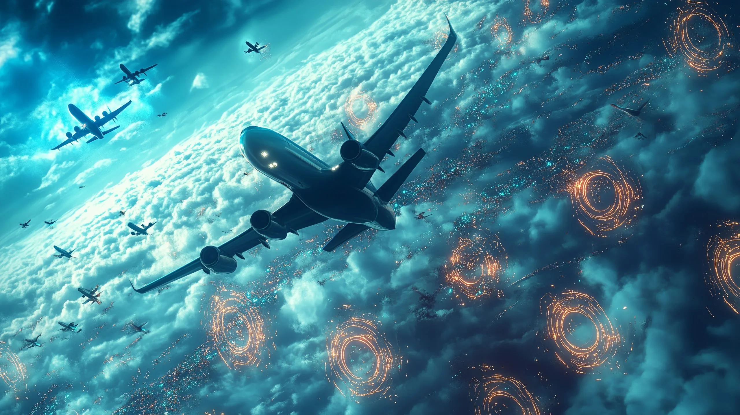 US aerospace and defense Market outlook 2035 airplane-flying-through-golden-rings-clouds-scaled