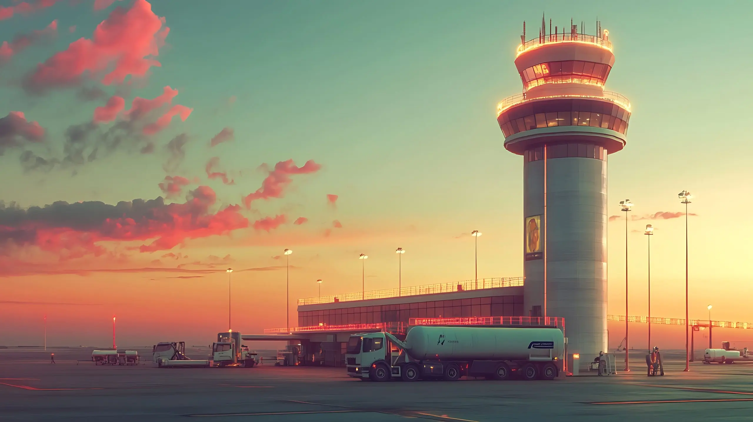 Qatar aircraft fuel cell Market outlook to 2035 airport-control-tower-trucks-sunset-toned-image-1-scaled