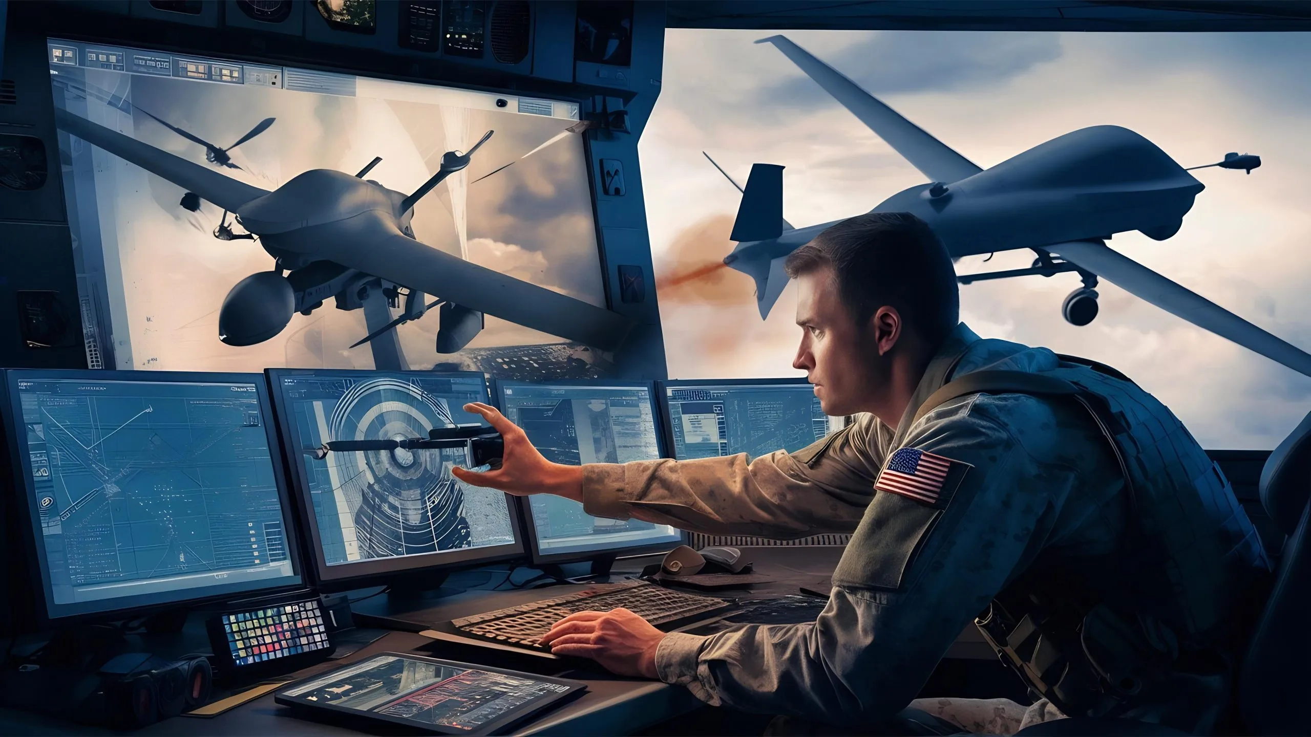 Middle east civil aviation flight training and simulation Market outlook 2035 american-soldier-headquarter-control-center-initializing-drone-attack-scaled