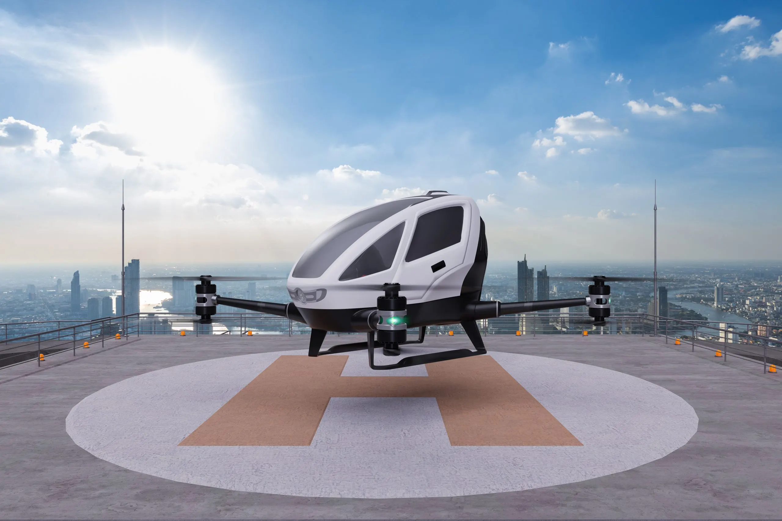 Europe Drones Market Outlook 2035 autonomous-driverless-aerial-vehicle-takeoff-building-rooftop-3d-render-scaled