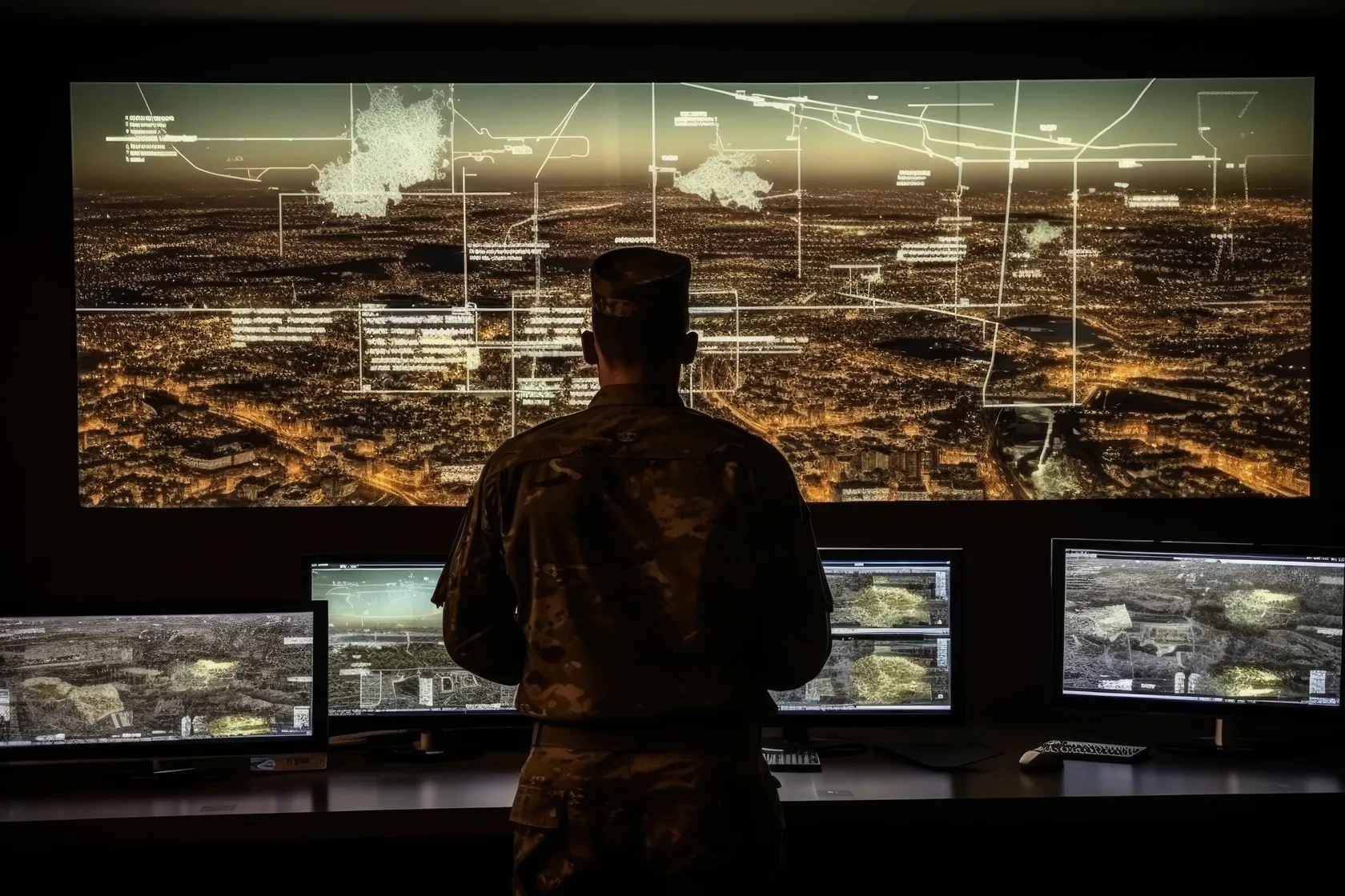 Jordan Defence Sector in Iran Market Outlook to 2035 centralized-military-surveillance-command-center-monitoring-national-security-with-computer-screens-1-1