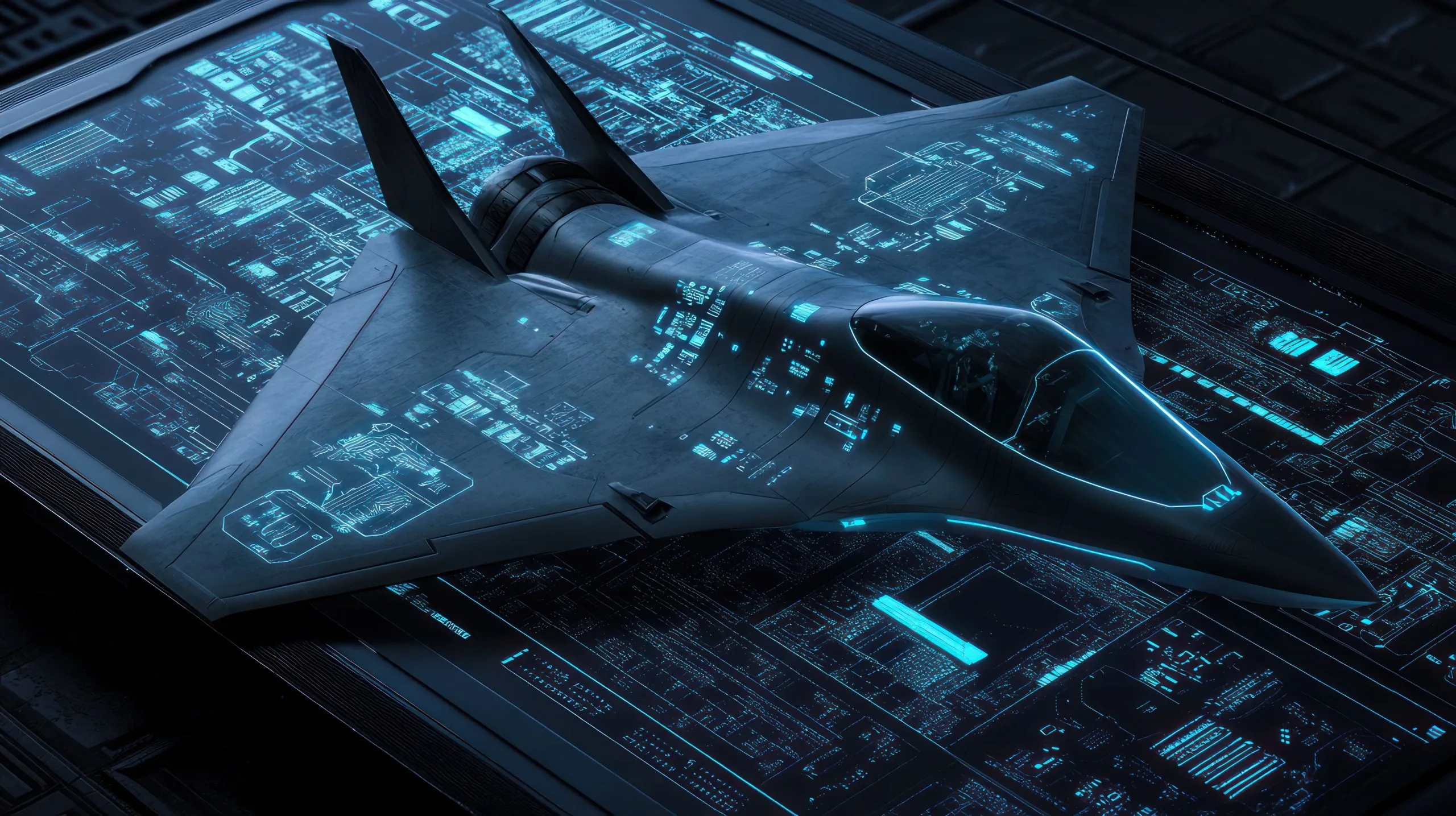 KSA blockchain technology in aerospace and defense Market outlook to 2035 futuristic-stealth-fighter-jet-holographic-display-1-scaled