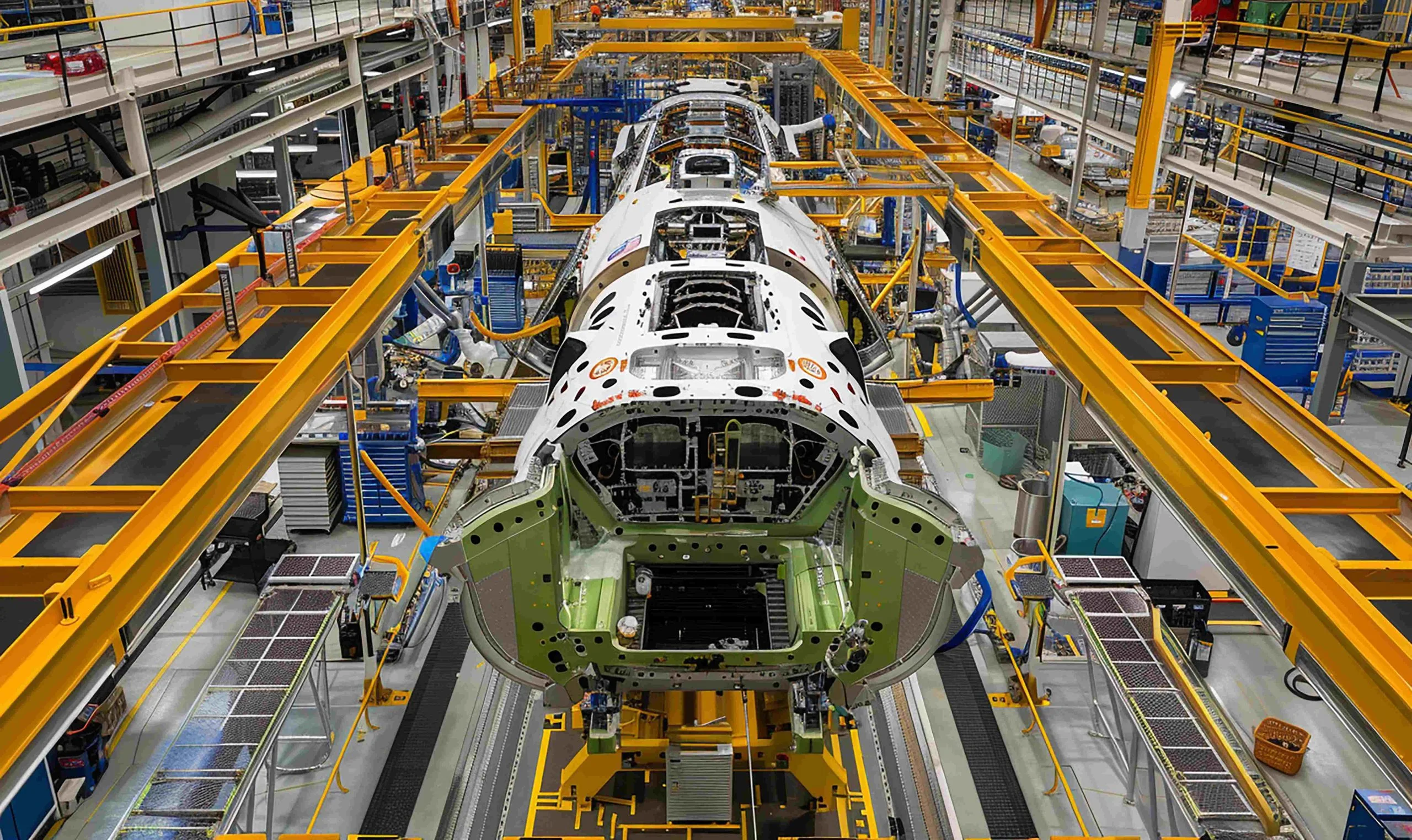 Qatar Aviation Manufacturing Market outlook to 2035 green-white-plane-is-being-worked-factory_compressed-scaled