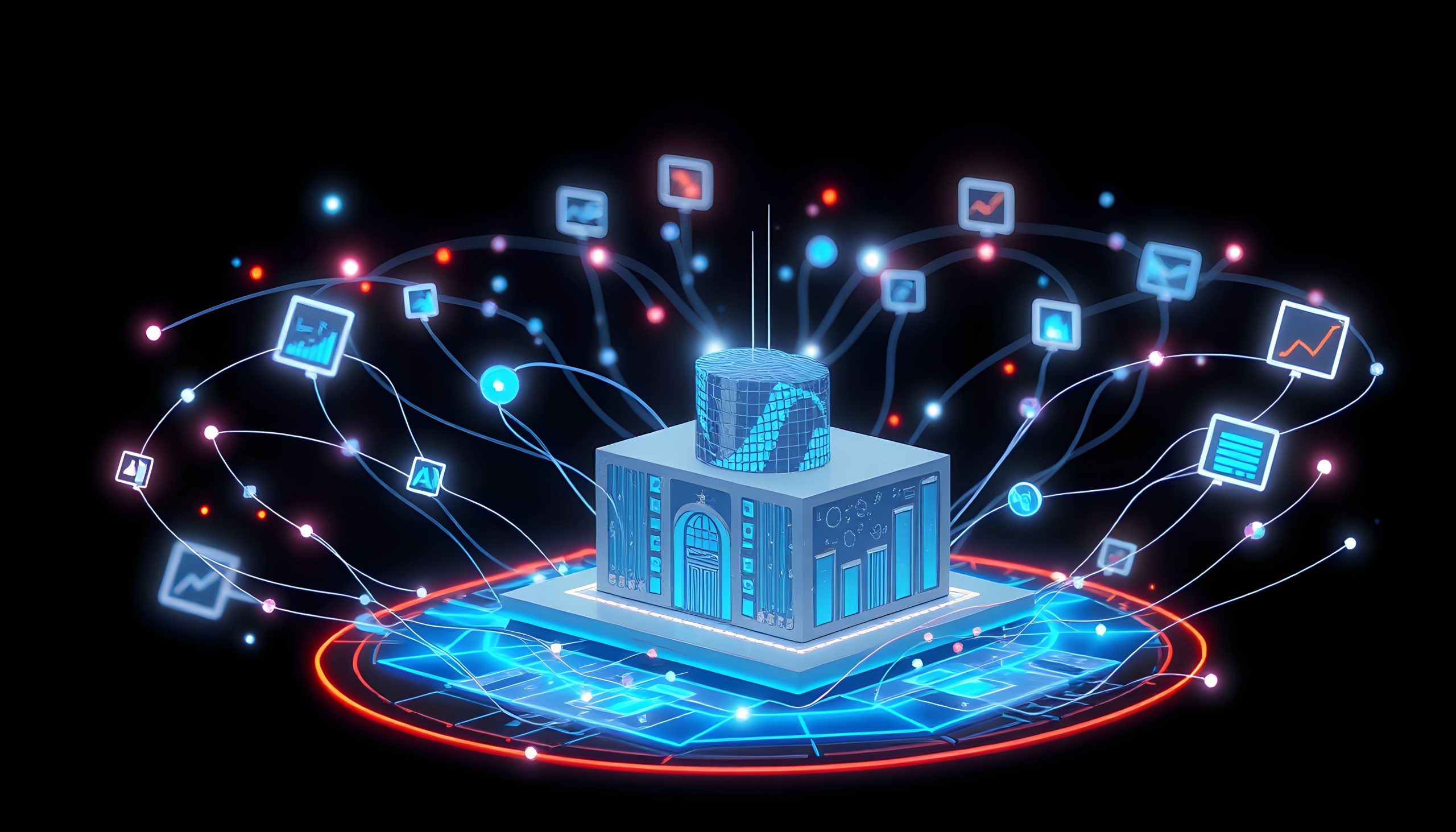 model-surrounded-by-floating-disystem-digital-data-flow-illustration-business-artificial-1-scaled