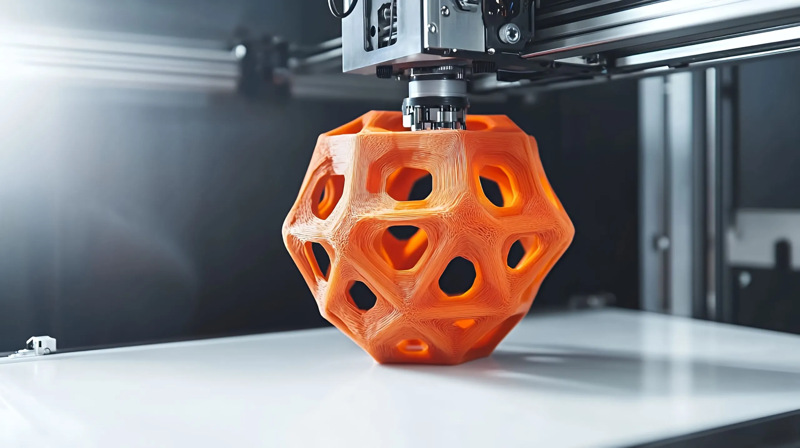 USA 3D Printing in Automotive Market Outlook to 2030 orange-geometric-sphere-is-being-printed-3d-printer-1-scaled