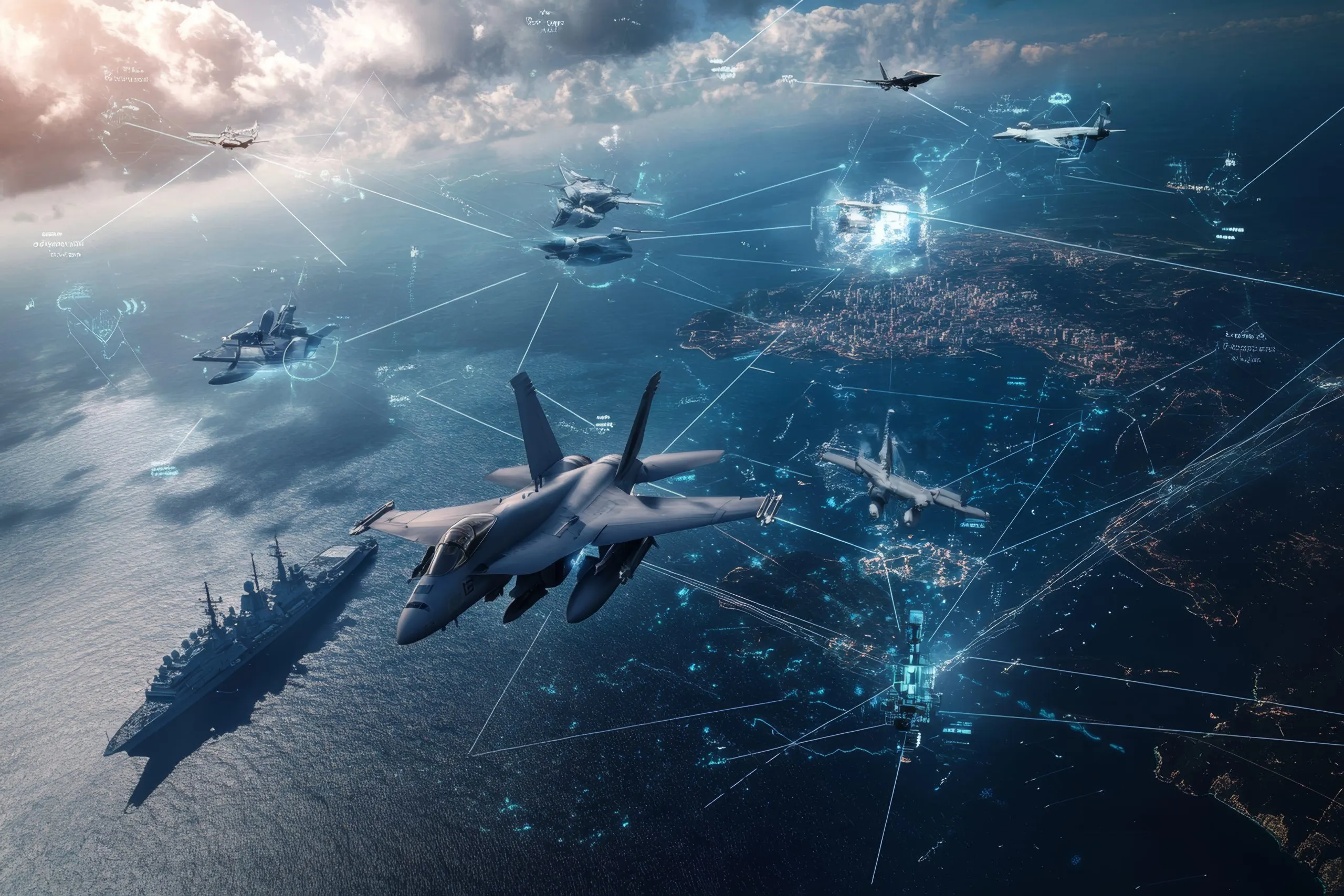 Europe air defense systems Market outlook 2035 showcasing-modern-military-assets-fighter-jets-ships-satellites-data-connections-scaled