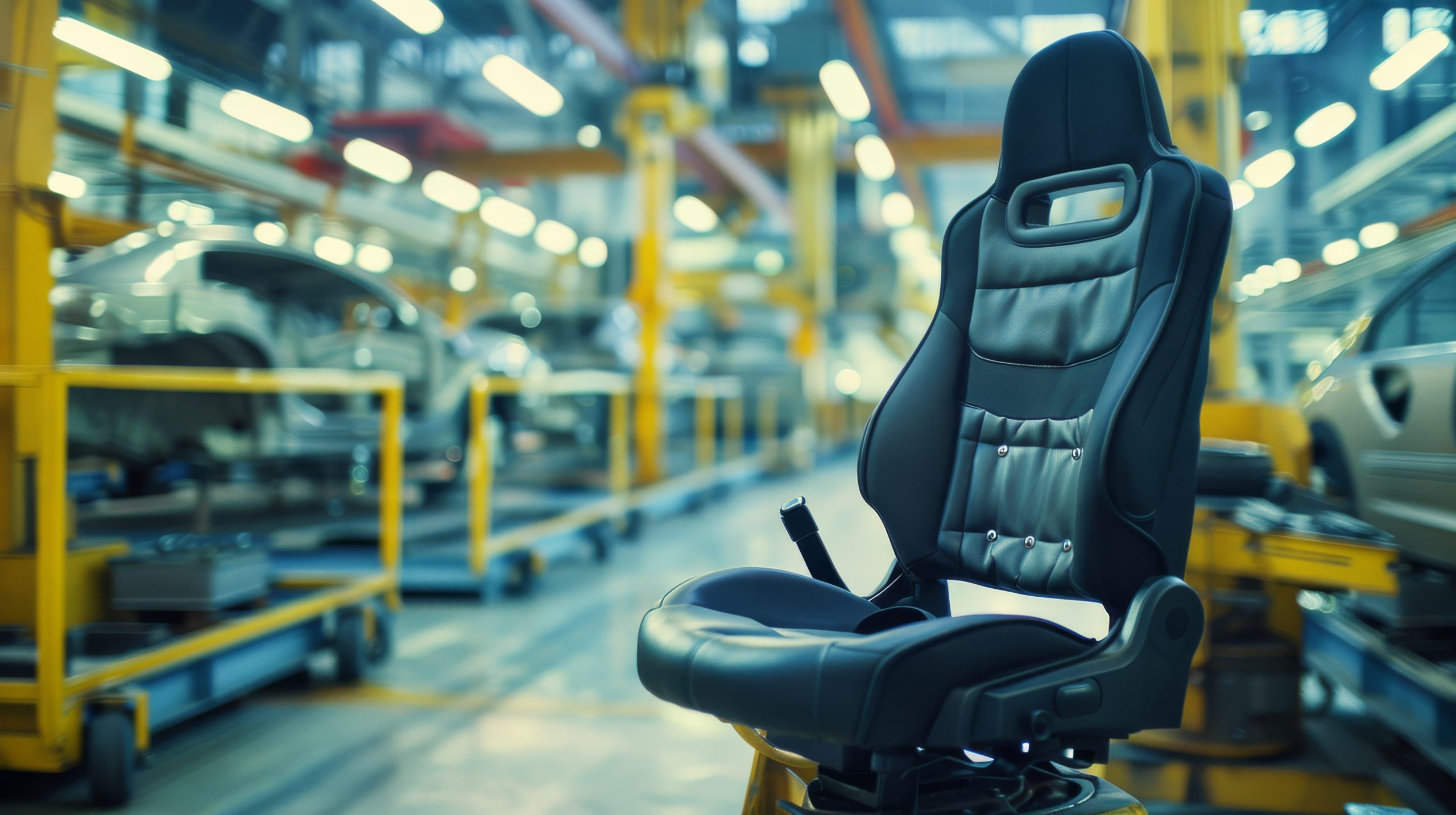 USA Seat Frames Market Outlook 2030 sleek-black-car-seat-is-showcased-busy-automotive-factory-emphasizing-quality-cuttingedge-automobile-design-scaled