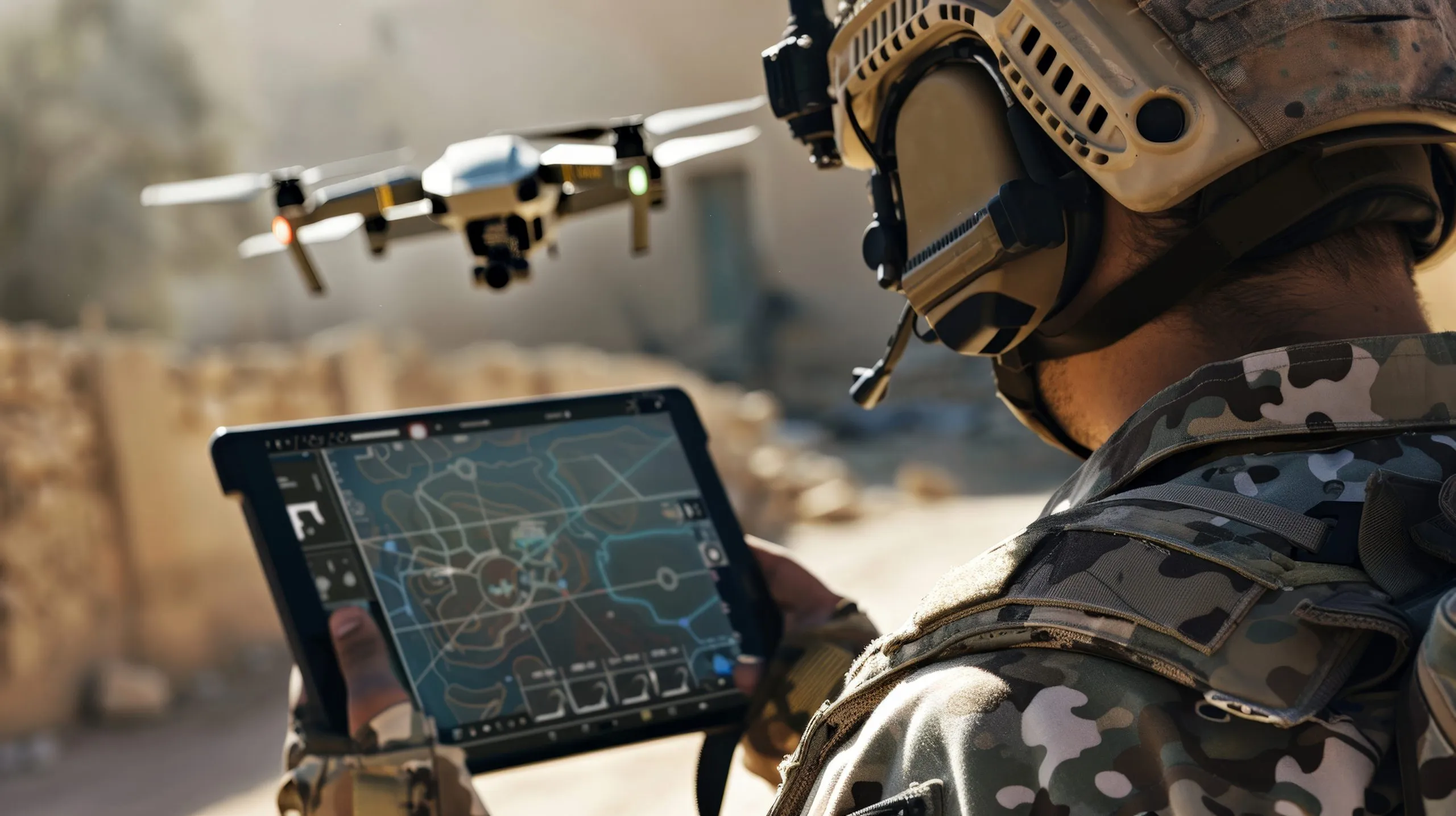KSA Armored Vehicles Navigation System Market Outlook 2035 soldier-hold-tablet-field-operating-drones-controller-camera-visuals-smartphone-1-scaled