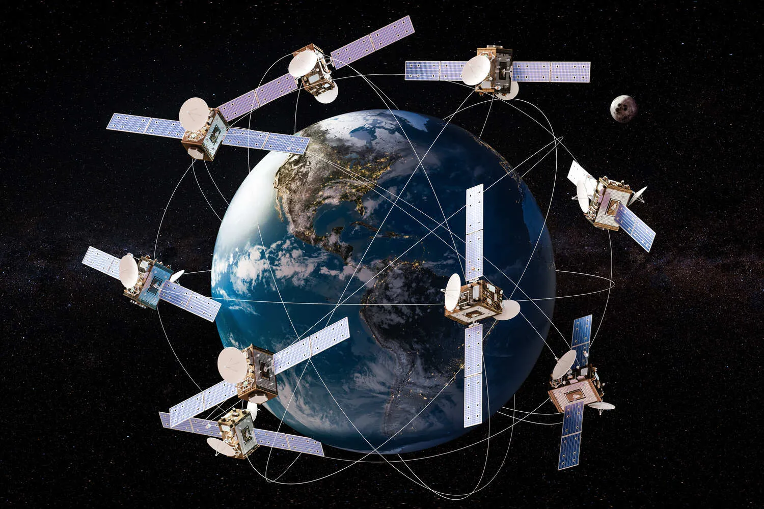 US satellite attitude and orbit control system Market outlook 2035 space-satellites-orbits-around-earth-globe-3d-rendering-1