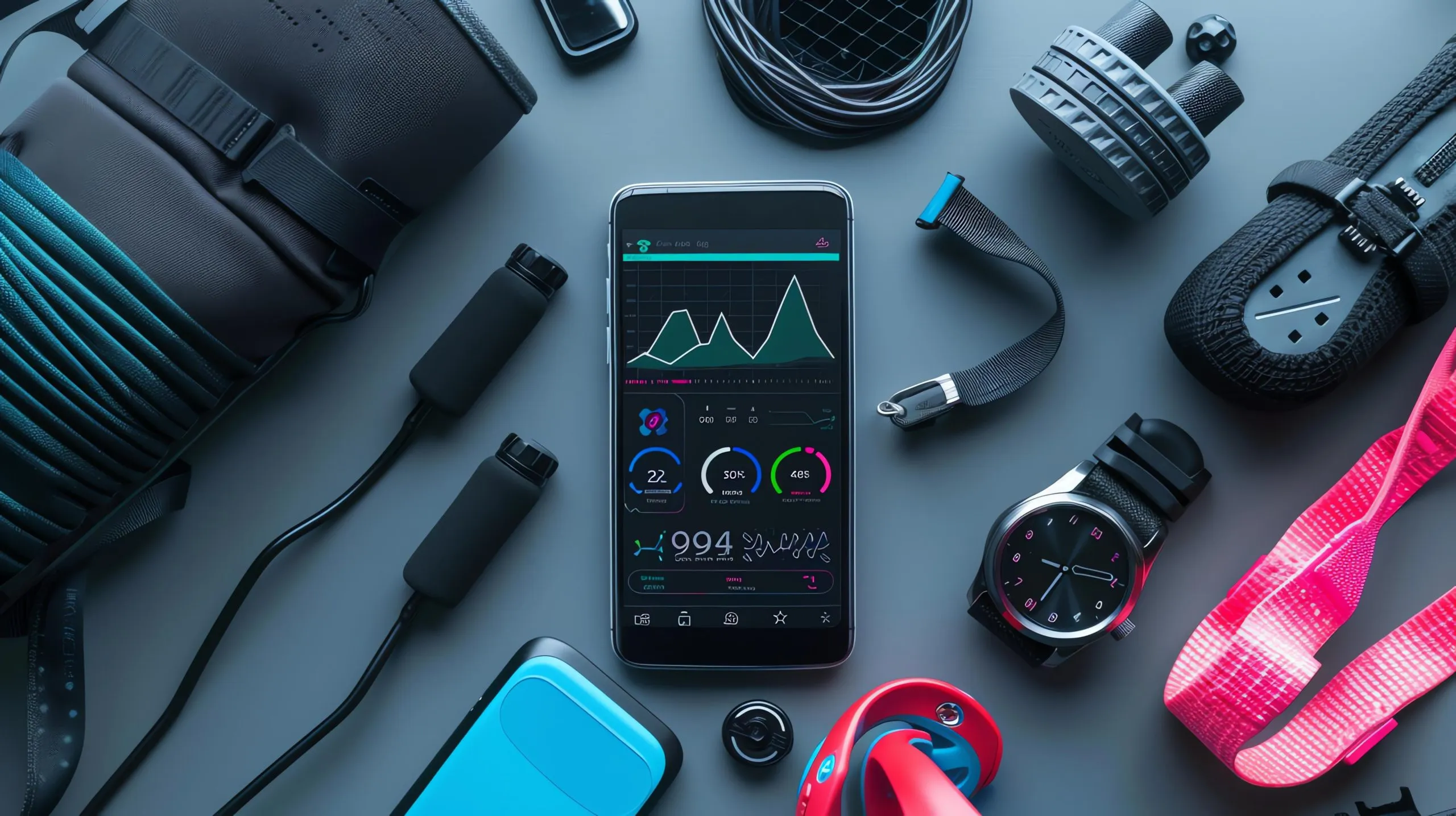 Philippines Fitness Trackers Devices Market Outlook 2030 top-view-smartphone-with-fitness-app-screen-various-sports-equipment-arranged-around-it-including-jump-rope-yoga-mat-water-scaled
