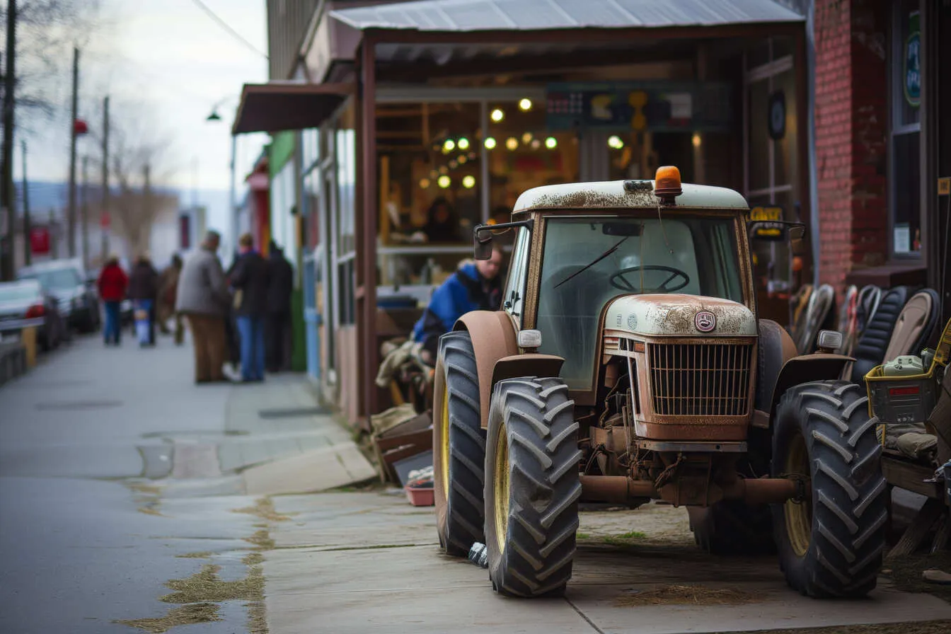 Malaysia Used Tractor Market Outlook to 2035 tractor-parked-by-city-coffee-shop-people-1
