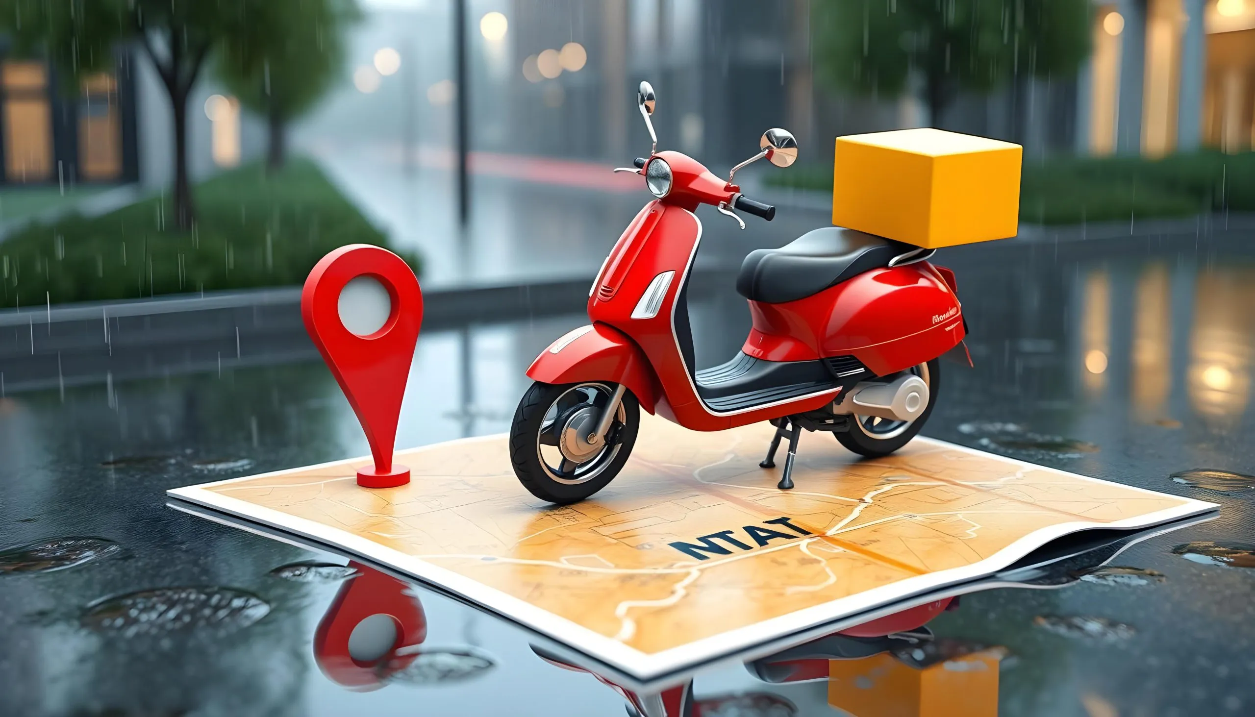 Canada Last-Mile Delivery Market Outlook to 2035 3d-rendered-image-red-scooter-with-yellow-delivery-box-back-parked-map-2-scaled