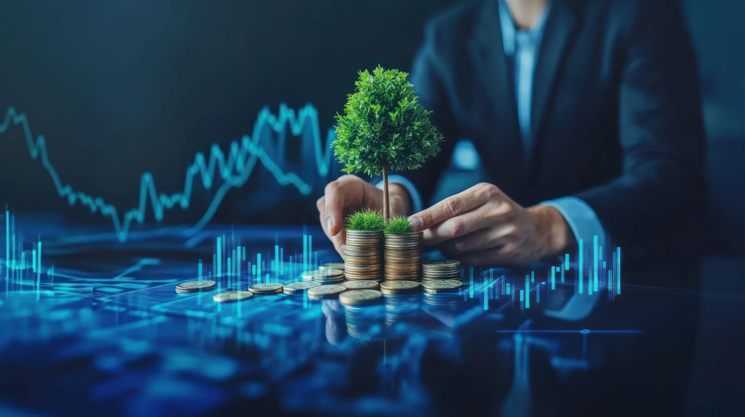 USA Wealth Management Market Outlook to 2035 businessman-planting-green-tree-coin-stack-with-stock-market-graph-symbolizing-growth-sustainable-wealth-debt-management-investment-1-scaled
