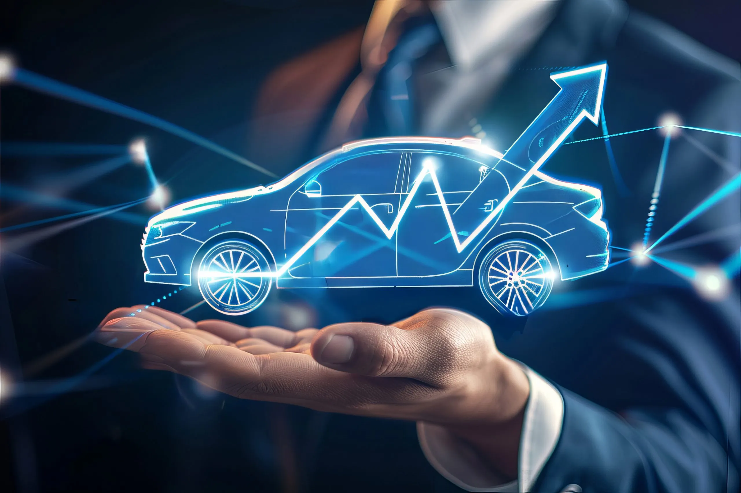 Qatar car finance Market Outlook to 2035 businessman-presenting-illuminated-hologram-car-growth-arrow-innovative-business-growth-scaled