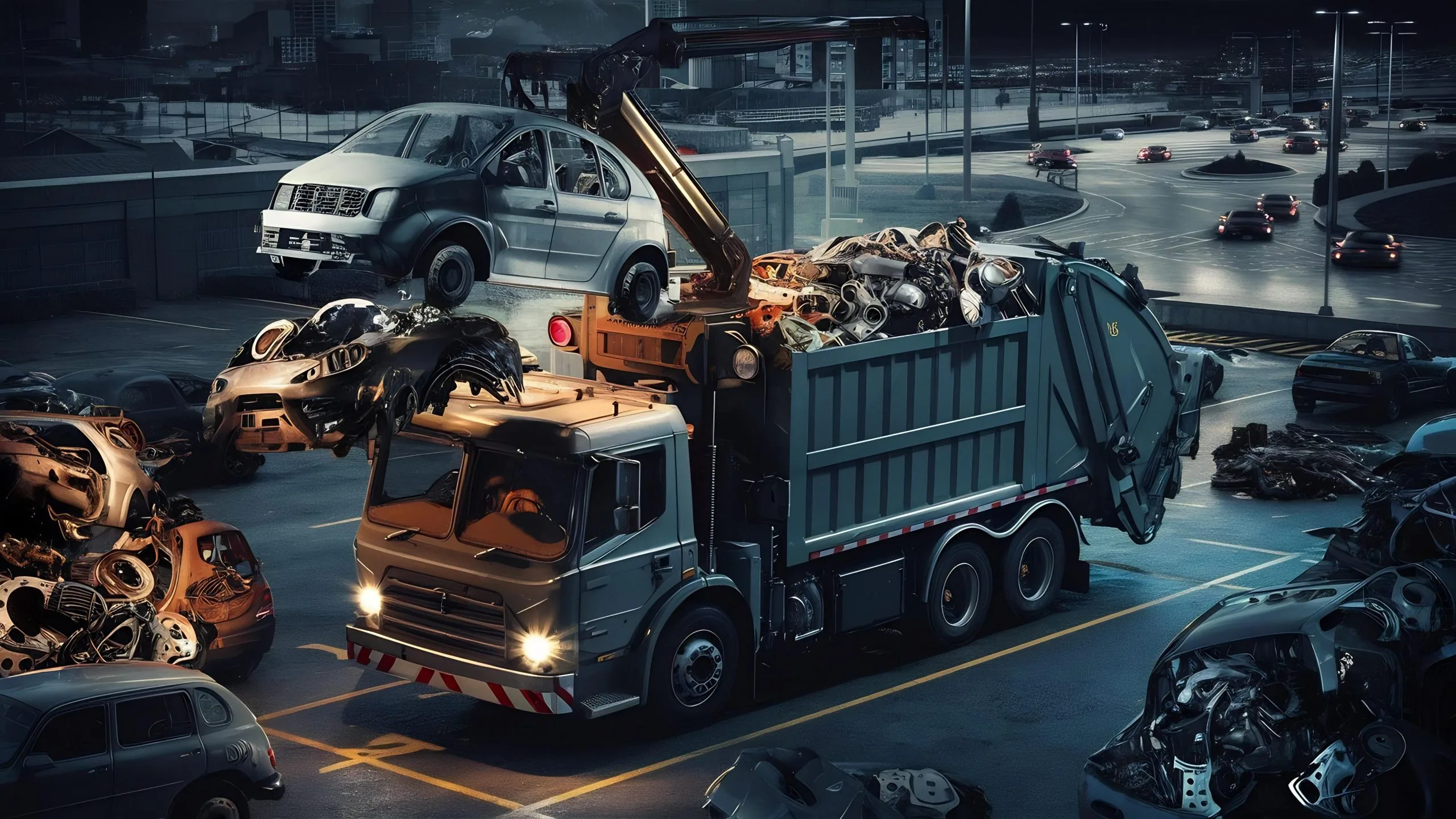 Philippines Scrap Car Management Services Market Outlook 2035 car-garbage-truck-parking-lot-garbage-disposal-scaled