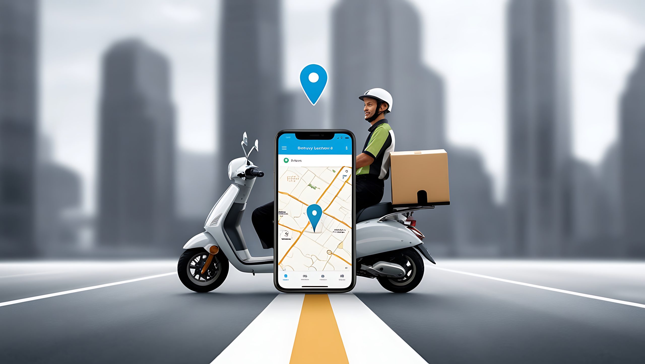 Brazil Last-Mile Delivery Market Outlook to 2035 delivery-boy-with-yellow-scooter-floating-location-pin-scaled