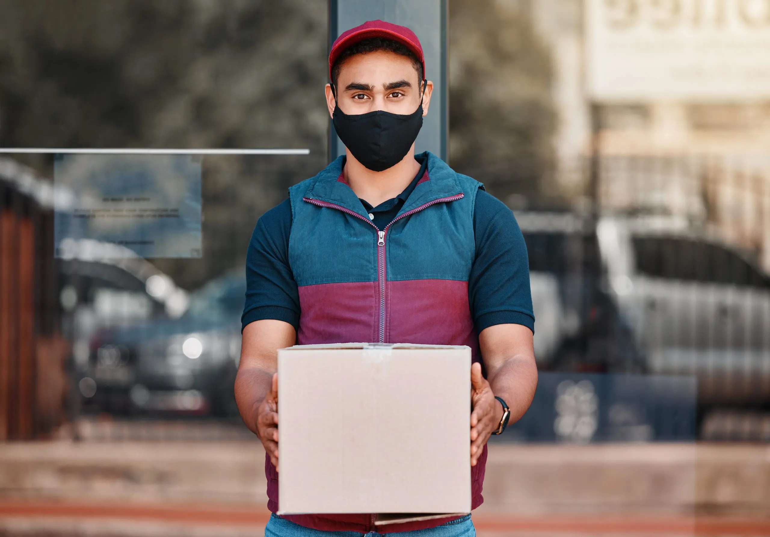 KSA CEP Market Outlook to 2035 delivery-man-box-covid-face-mask-working-courier-service-with-package-shipment-parcel-outdoor-express-logistics-portrait-guy-ready-deliver-ecommerce-order-coronavirus-scaled
