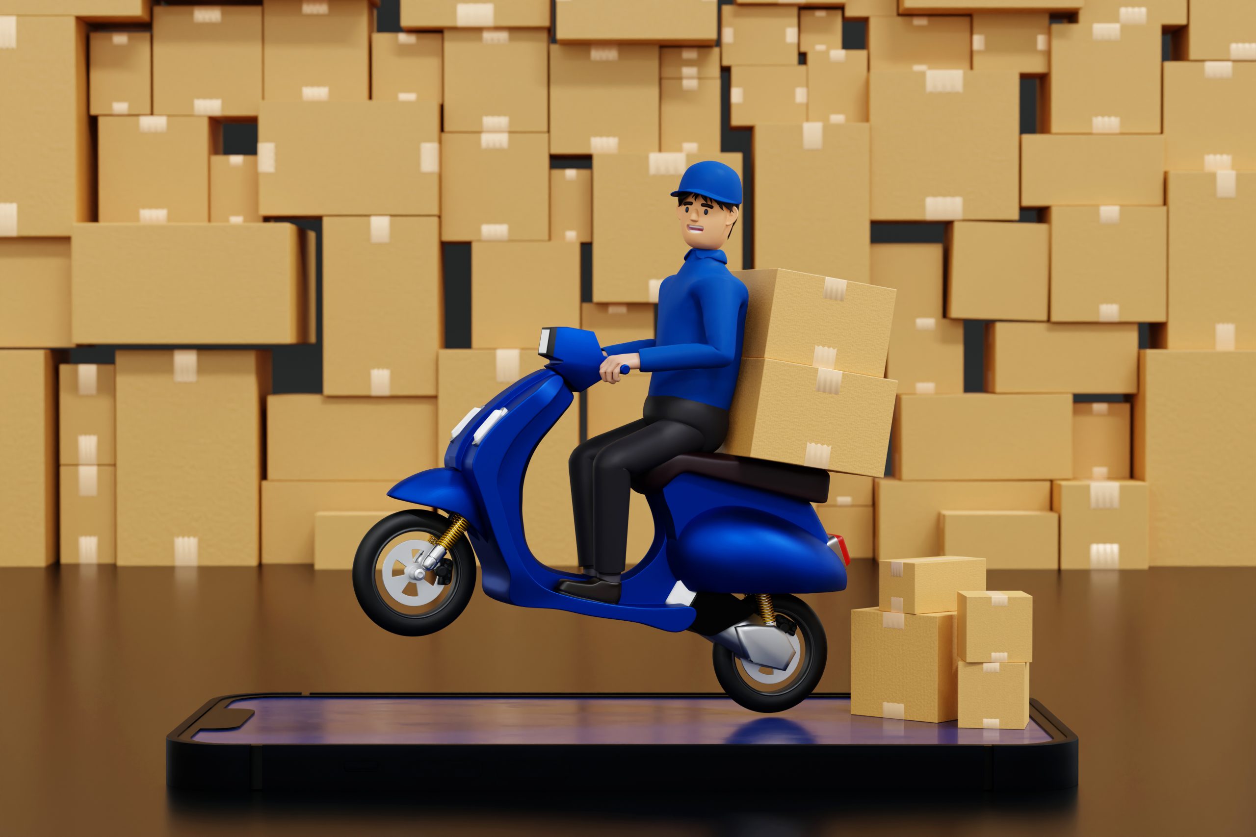 delivery-man-with-scooter-big-smartphone-warehouse-fast-delivery-order-mobile-application-3d-rendering-scaled