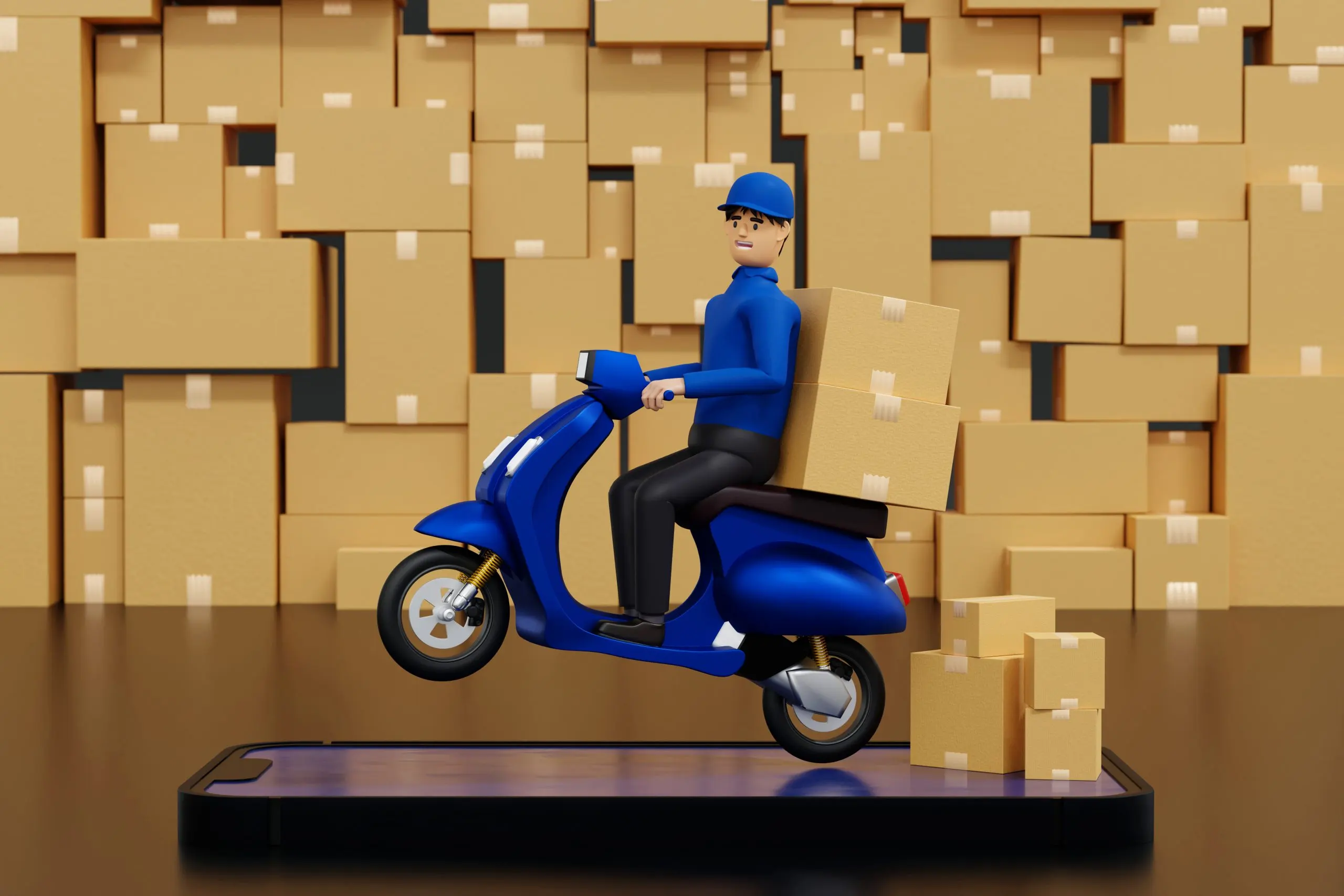 Qatar CEP Market Outlook to 2035 delivery-man-with-scooter-big-smartphone-warehouse-fast-delivery-order-mobile-application-3d-rendering-scaled