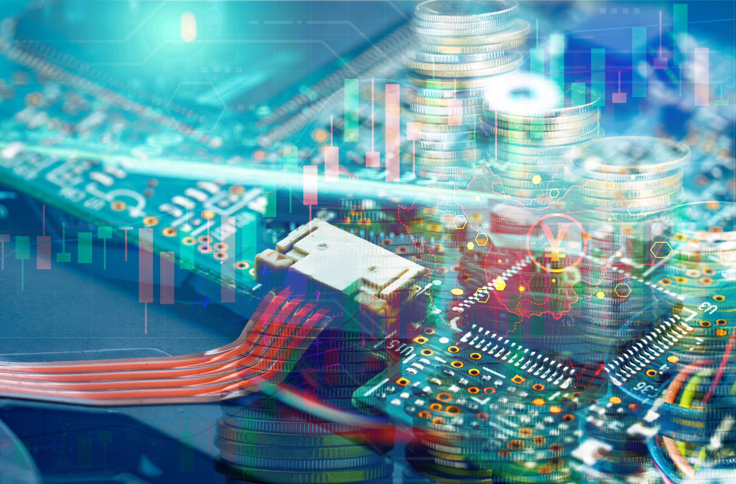 electronic-circuit-board-background-yuan-currency-sign-coin-stack-china-map-growth-stock-1-scaled