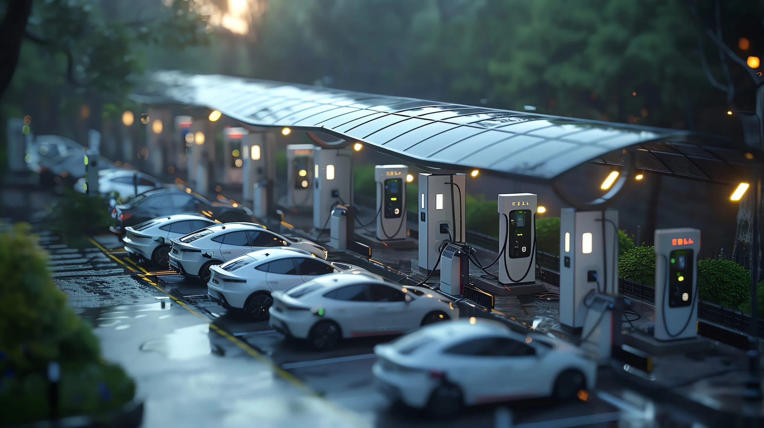 Qatar EV Charging Infrastructure Market Outlook to 2035 futuristic-cityscape-with-numerous-electric-vehicle-charging-stations-ecofriendly-design-electri-scaled