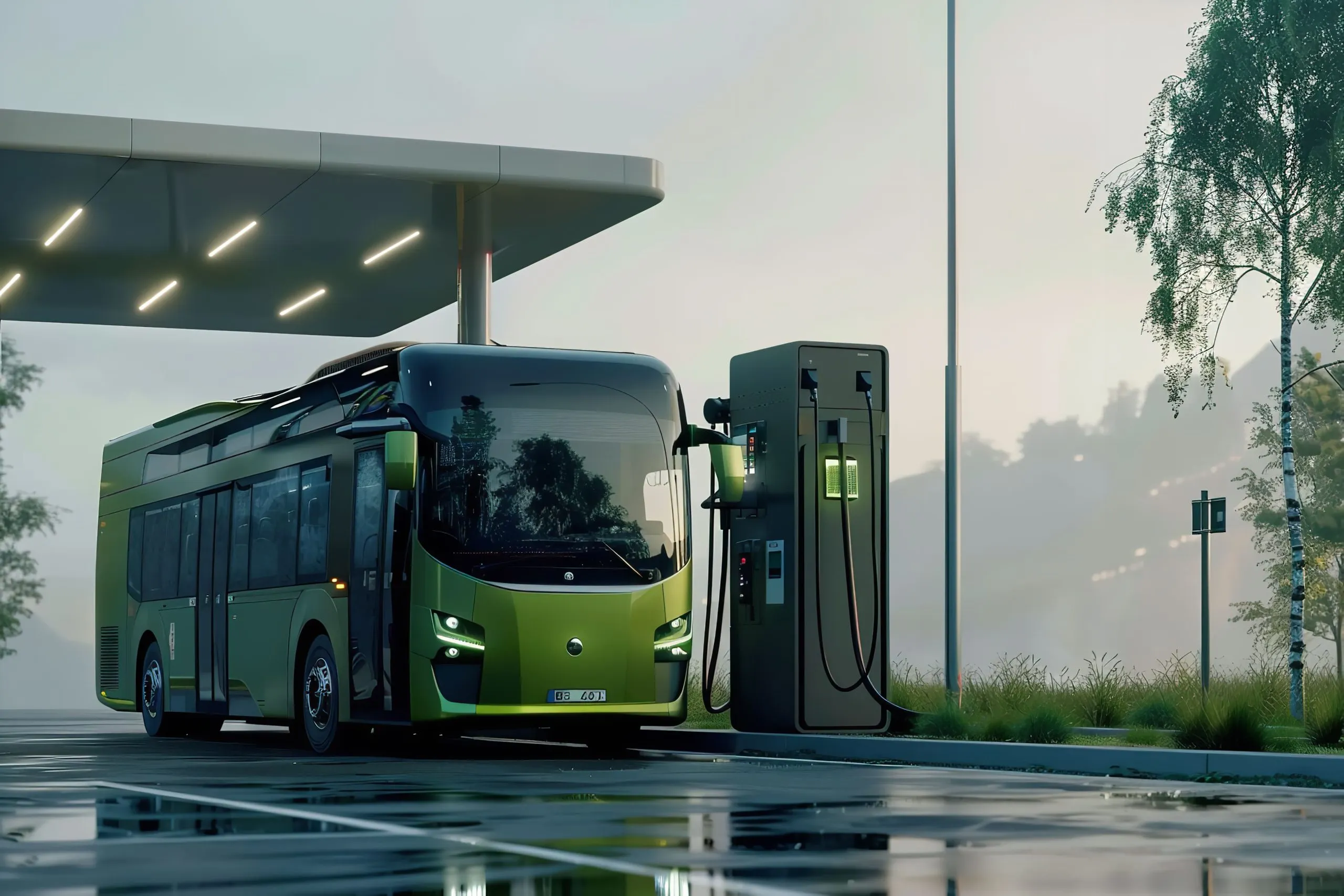 Canada Electric Bus Market Outlook to 2035 green-city-bus-truck-electric-charging-hydrogen-refueling-station-powered-by-electricity-hydrogen-generative-ai-1-scaled