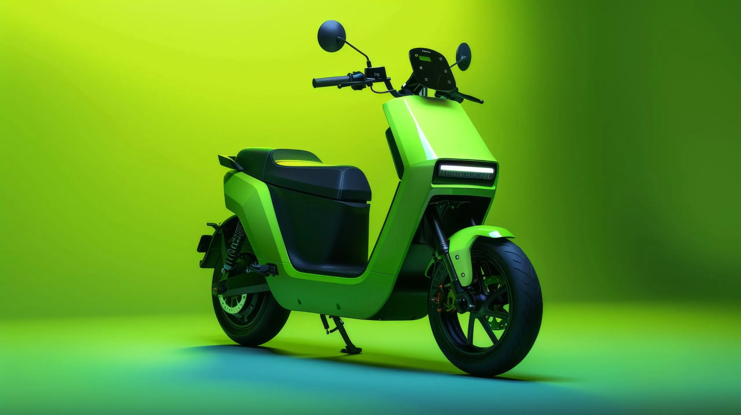 Oman Electric Two-Wheeler Market Outlook to 2035 green-scooter-with-black-seat-against-matching-green-background-scaled