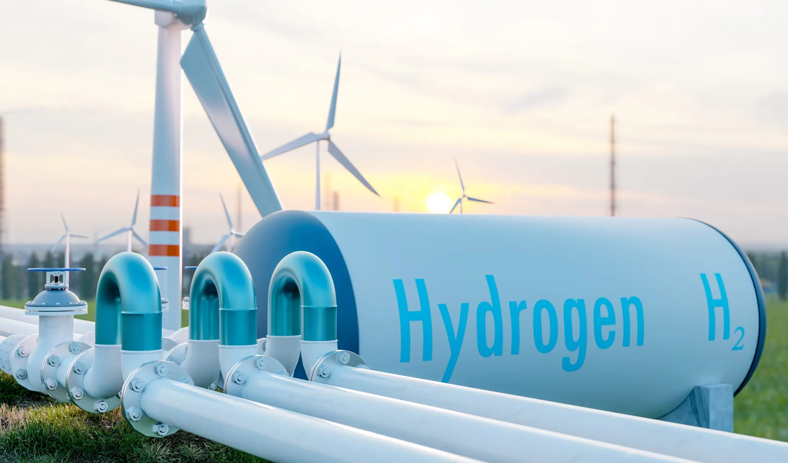 Australia Green Hydrogen Market Outlook to 2035 hydrogen-pipeline-hydrogen-fuel-tank-with-wind-turbines-farm-green-power-environmental-protection-concept-scaled