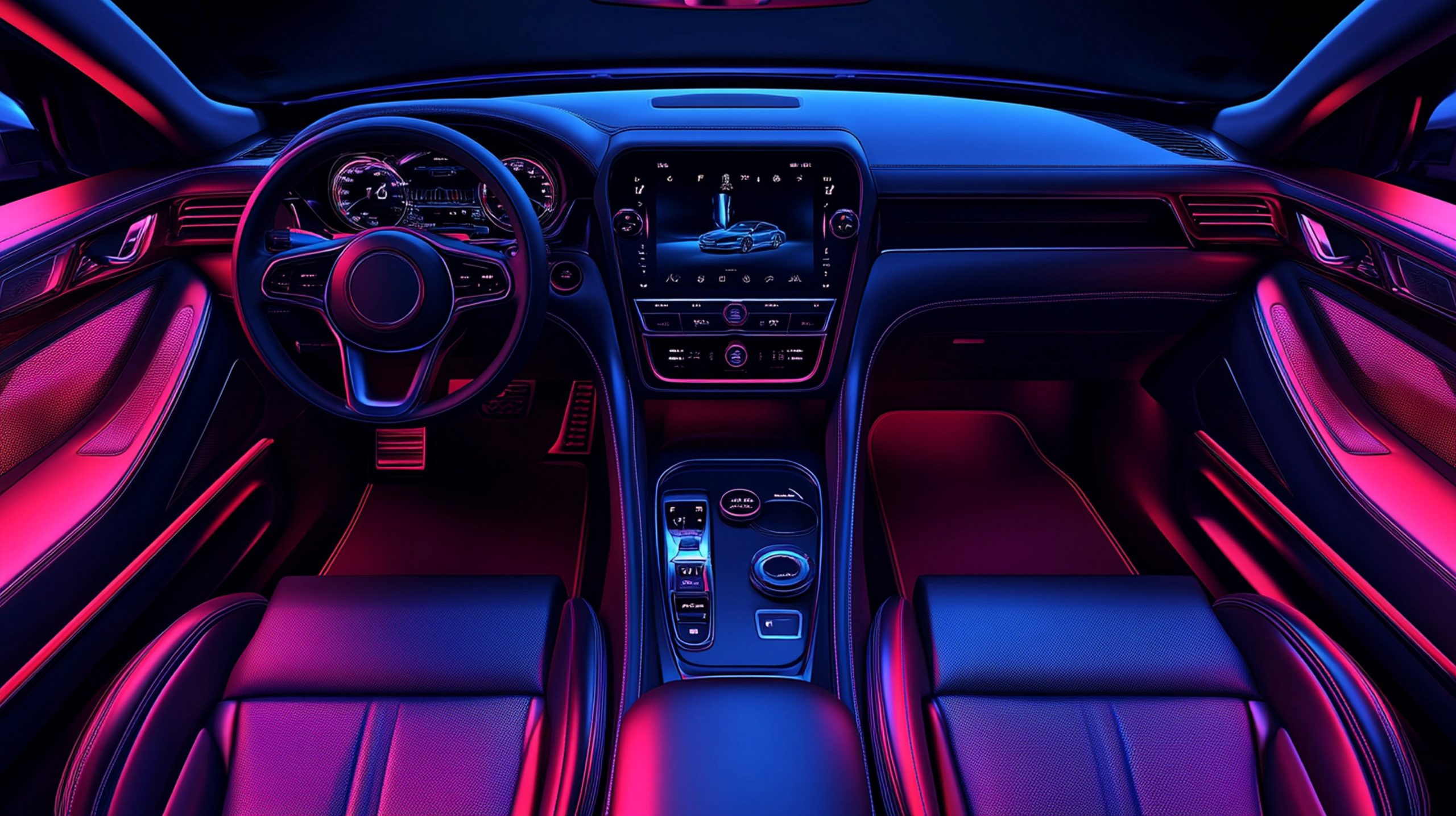 luxury-leather-car-interior-dashboard-with-red-blue-lights-scaled