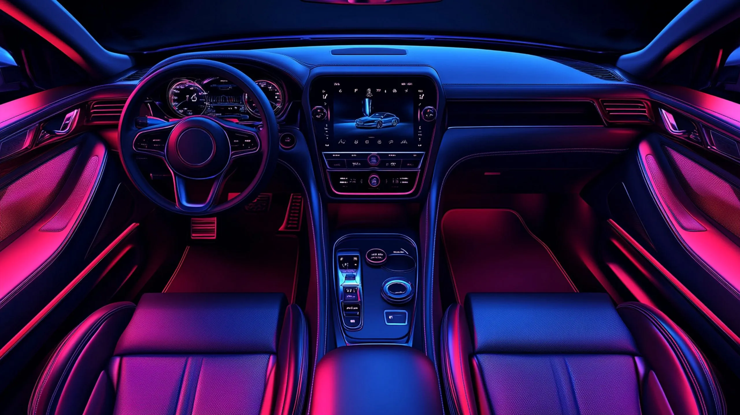 Philippines Automotive Interior Lighting Market Outlook 2035 luxury-leather-car-interior-dashboard-with-red-blue-lights-scaled