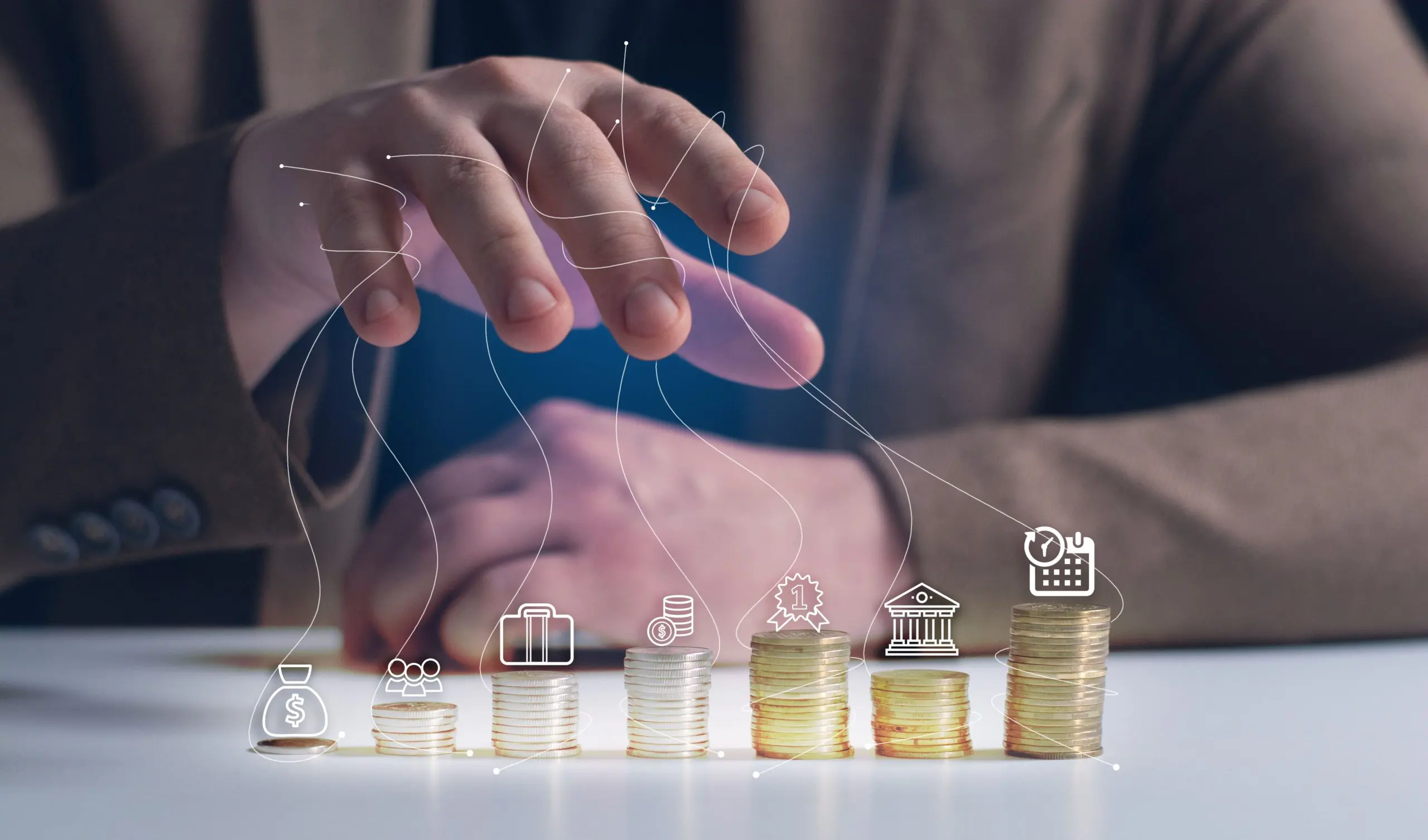 Singapore Wealth Management Market Outlook to 2035 man-s-hand-is-pointing-stack-coins-with-line-coins-top-it-1-scaled