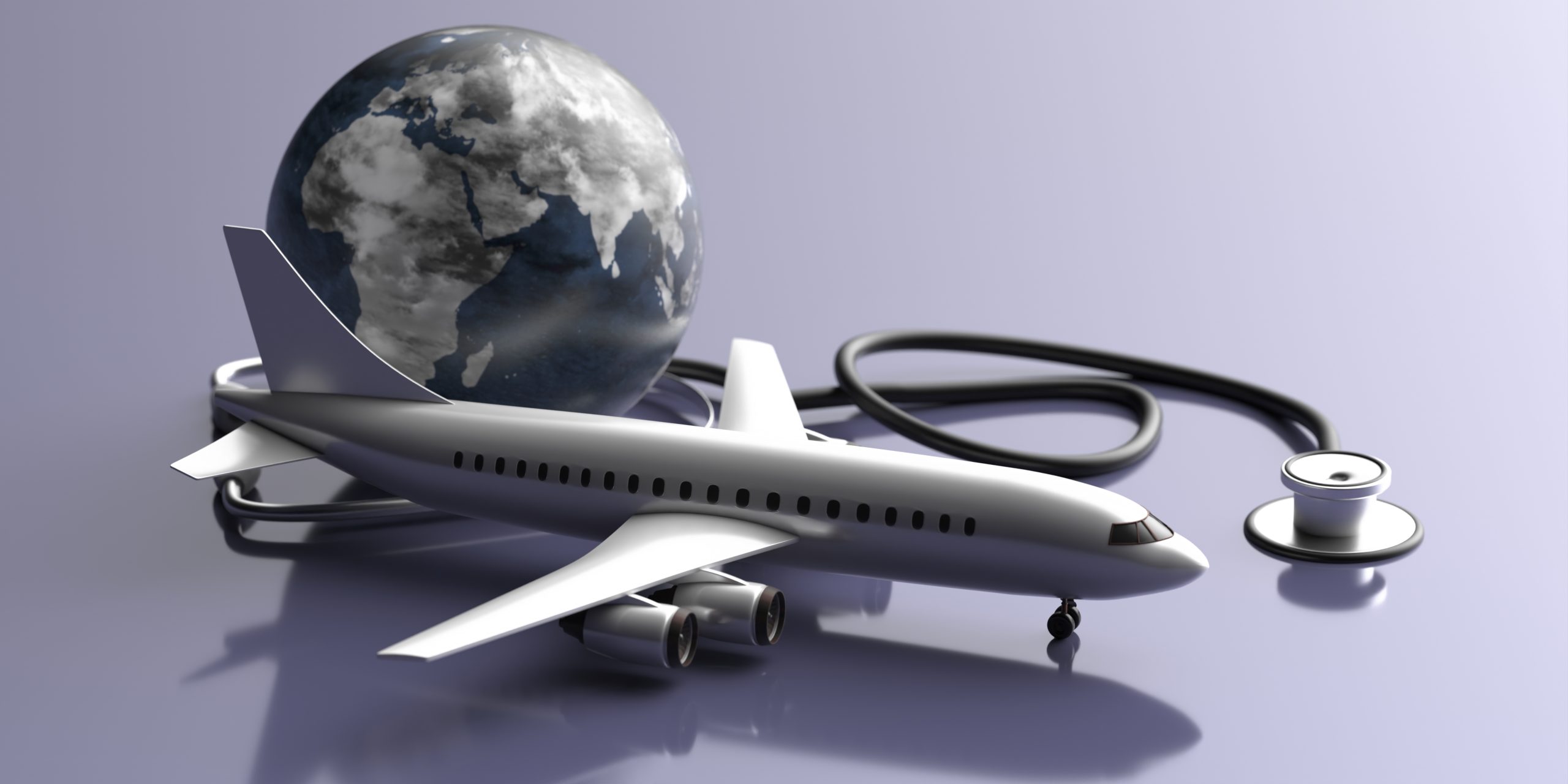 Spain Medical Tourism Market Outlook to 2035 plane-model-planet-earth-medical-stethoscope-blue-background-3d-illustration-scaled