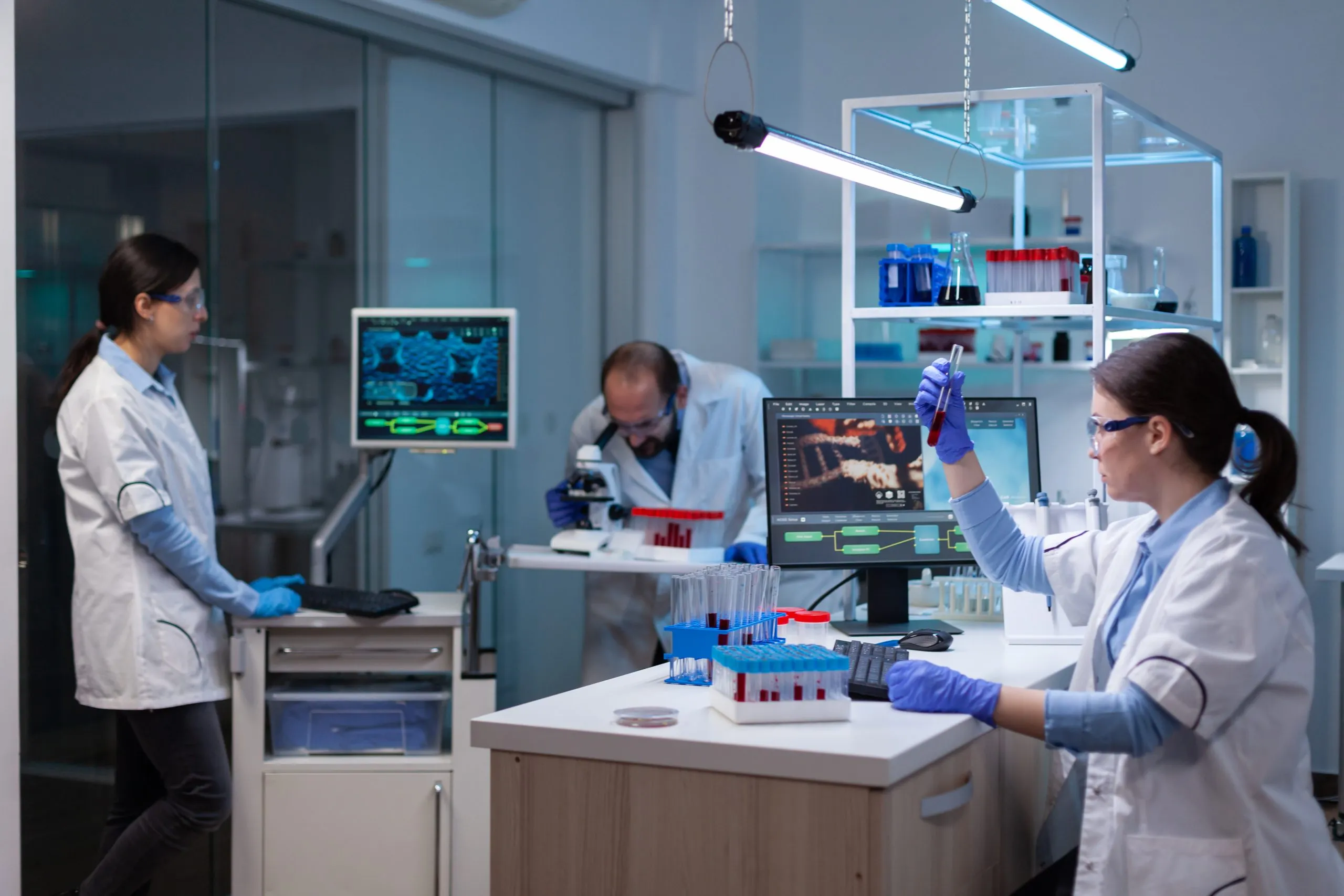 Malaysia Diagnostic Labs Market Outlook to 2035 professional-doctor-scientist-looking-computer-analysing-dna-image-scan-scaled