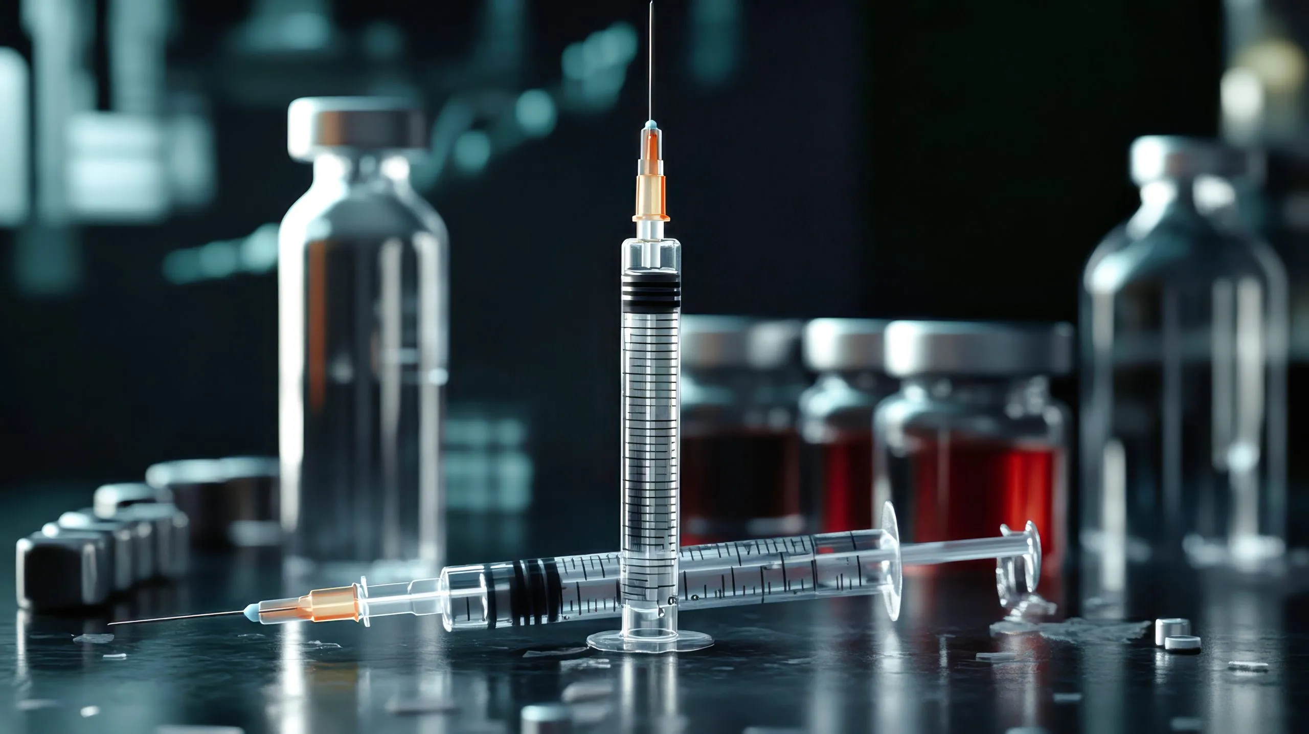 KSA Biosimilar Insulin Market Outlook 2035 realistic-3d-render-medical-syringe-alongside-test-tubes-dark-background-showcasing-intricate-details-textures-clinical-setting-scaled
