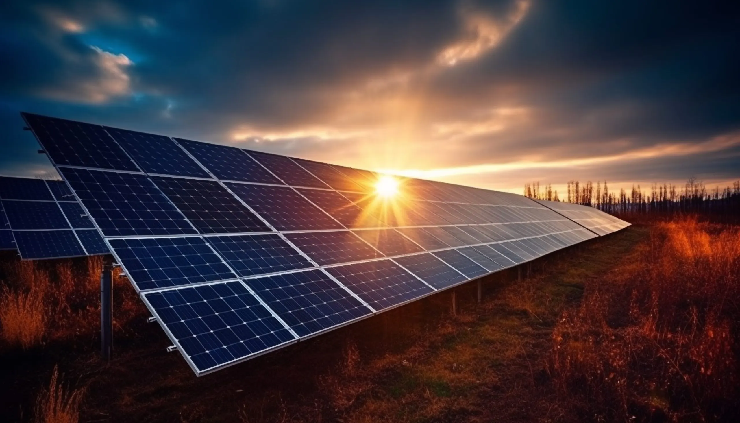 Qatar Solar PV Market Outlook to 2035 sunset-sky-reflects-solar-panel-sustainable-power-generation-generative-ai-scaled