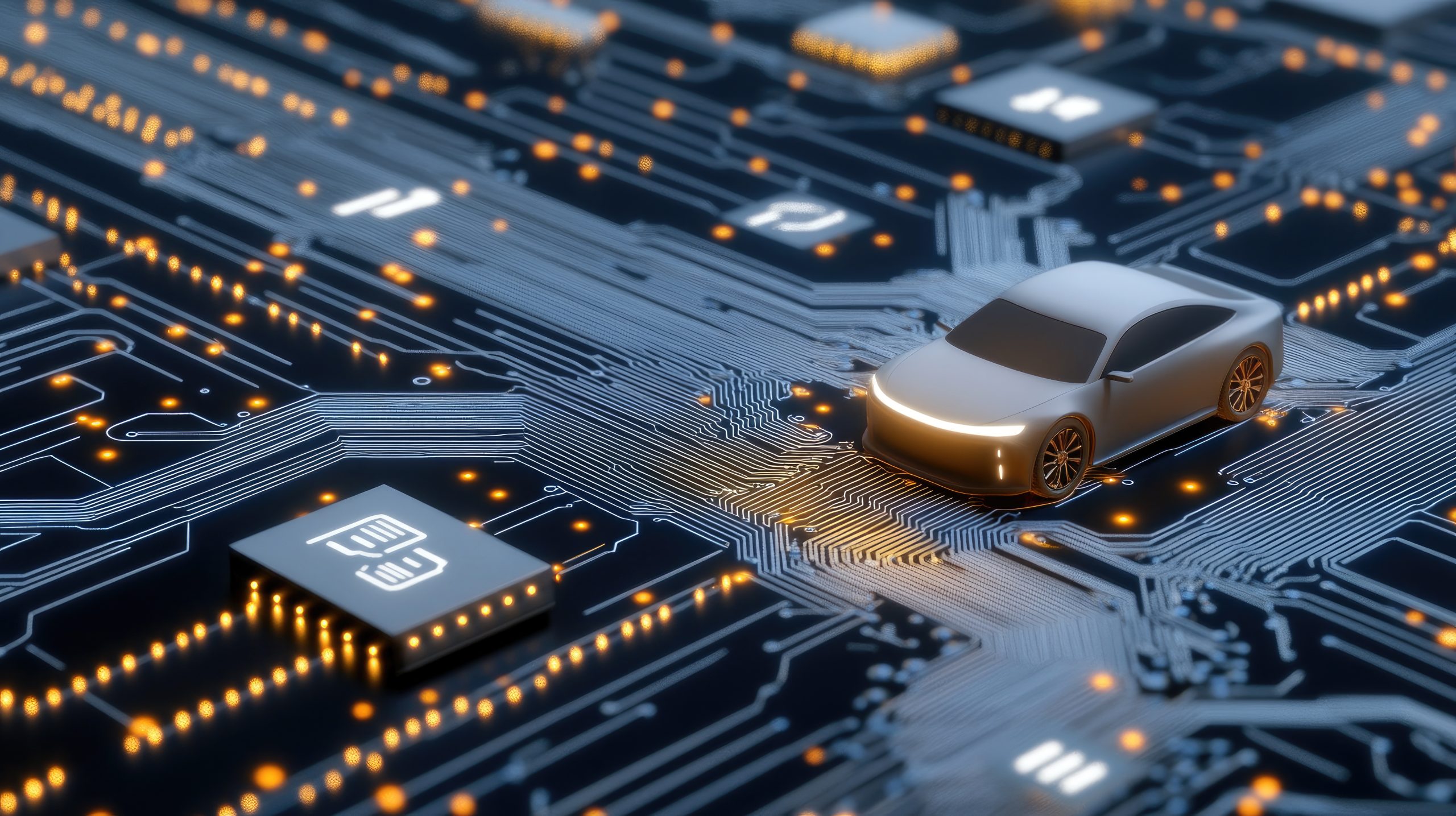 tiny-car-rests-circuit-chip-illuminated-by-glowing-blue-lines-creating-striking-contrast-against-black-background-scaled