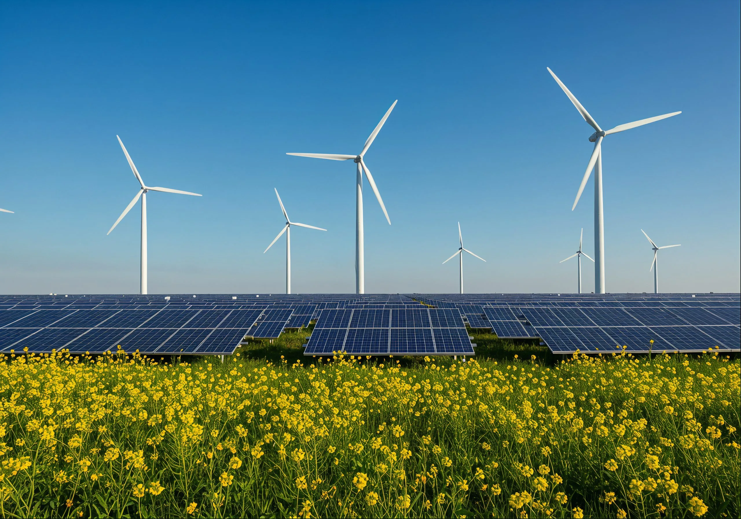 Brazil Renewable Energy Market Outlook to 2035 wind-turbines-solar-panels-field-yellow-flowers-scaled