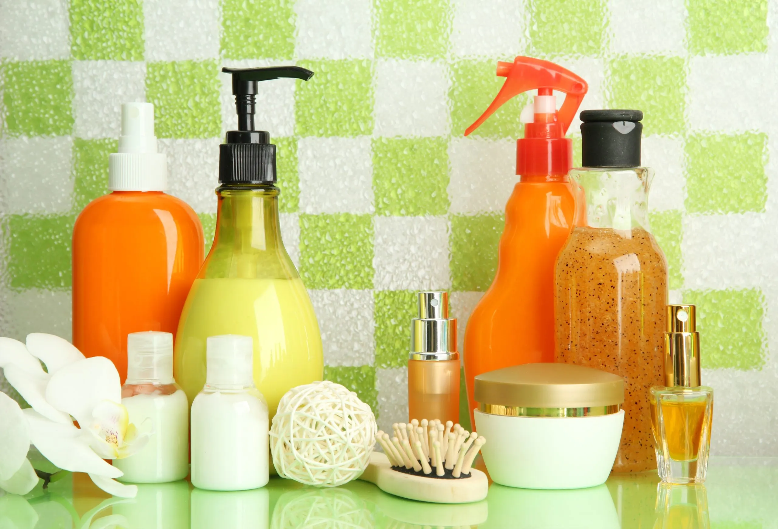 USA beauty and personal care products Market Outlook to 2035 bath-accessories-shelf-bathroom-green-tile-wall-background-scaled