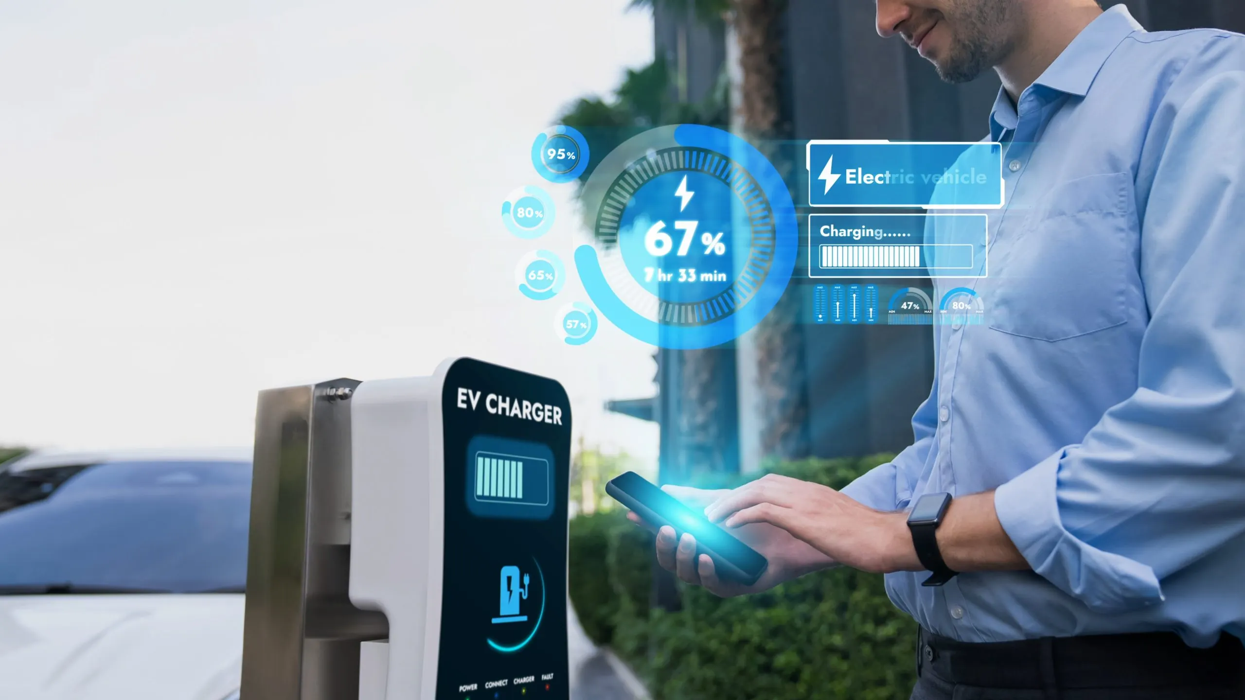 Philippines EV Charging Software industry Set to Grow by 20% CAGR, Driven by Demand for Clean Energy Solutions businessman-checking-battery-status-hologram-from-ev-smartphone-peruse-scaled