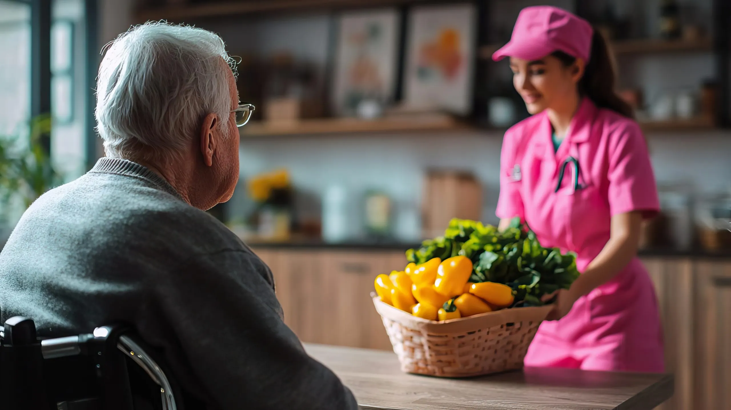 UAE Home Care Market Outlook to 2035 caregiver-offers-fresh-produce-elderly-person-warm-inviting-space-scaled