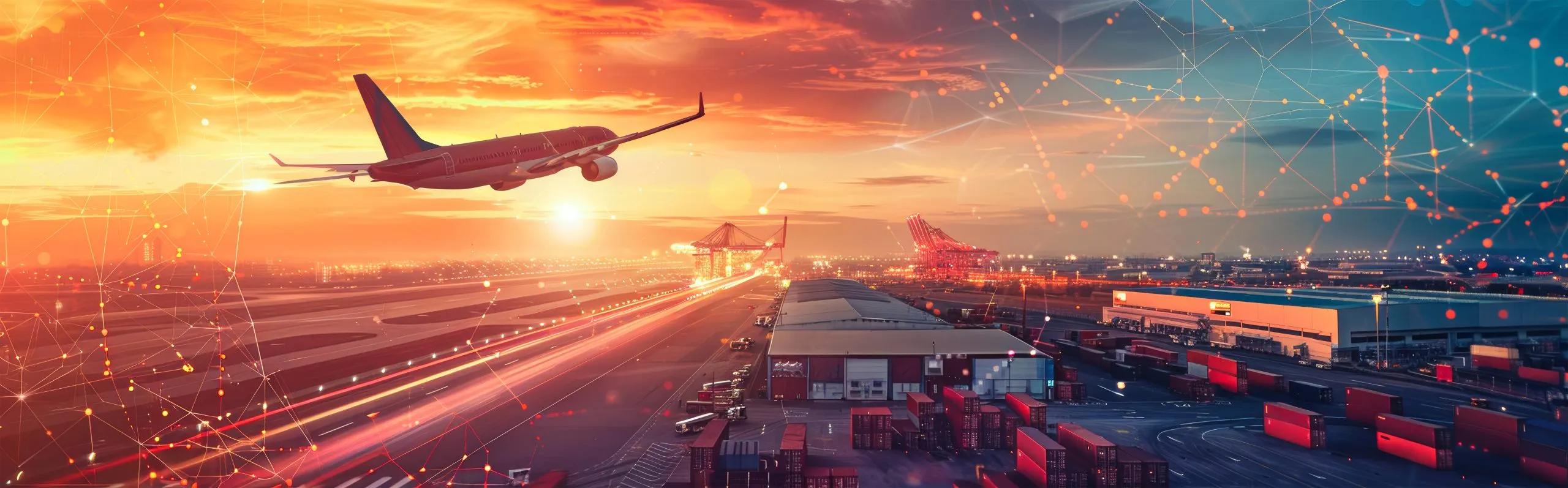 The UK Freight Forwarding Market Outlook Amid Global Supply Chain Shifts to USD 17.1B Market Size at a 5.8% Growth Rate cargo-plane-flies-busy-port-sunset-with-containers-shipping-cranes-foreground-scaled