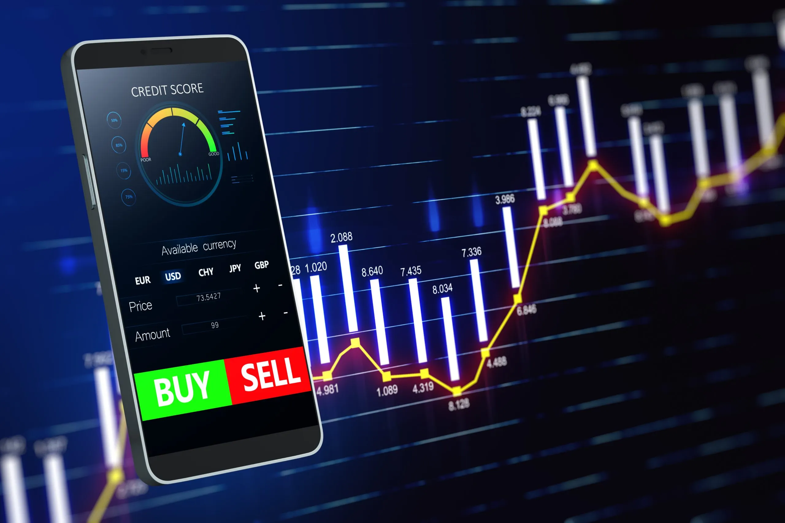USA CEP Market with E‑Commerce and Innovation Shaping the Future of Logistics as Parcel Volumes Exceed 12 Billion Annually close-up-smart-phone-with-forex-chart-sell-buy-buttons-dark-background-stock-exchange-cryptocurrency-global-fund-information-concept-3d-rendering-scaled