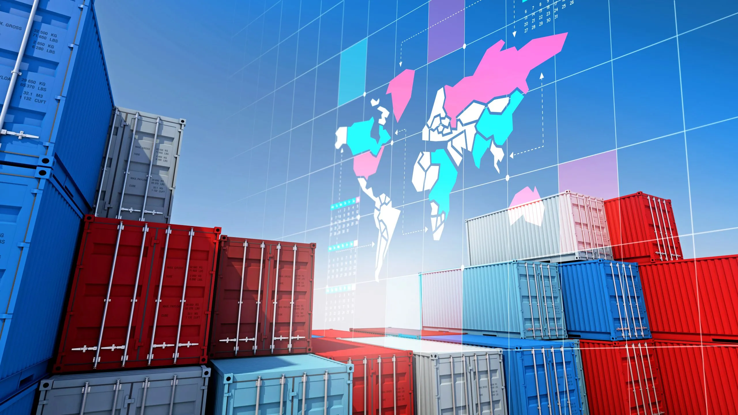 The Future of USA Freight Forwarding Technology, E-Commerce, and Global Trade Fueling $135 Billion Industry container-cargo-import-export-business-digital-world-map-chart-3d-rendering-scaled